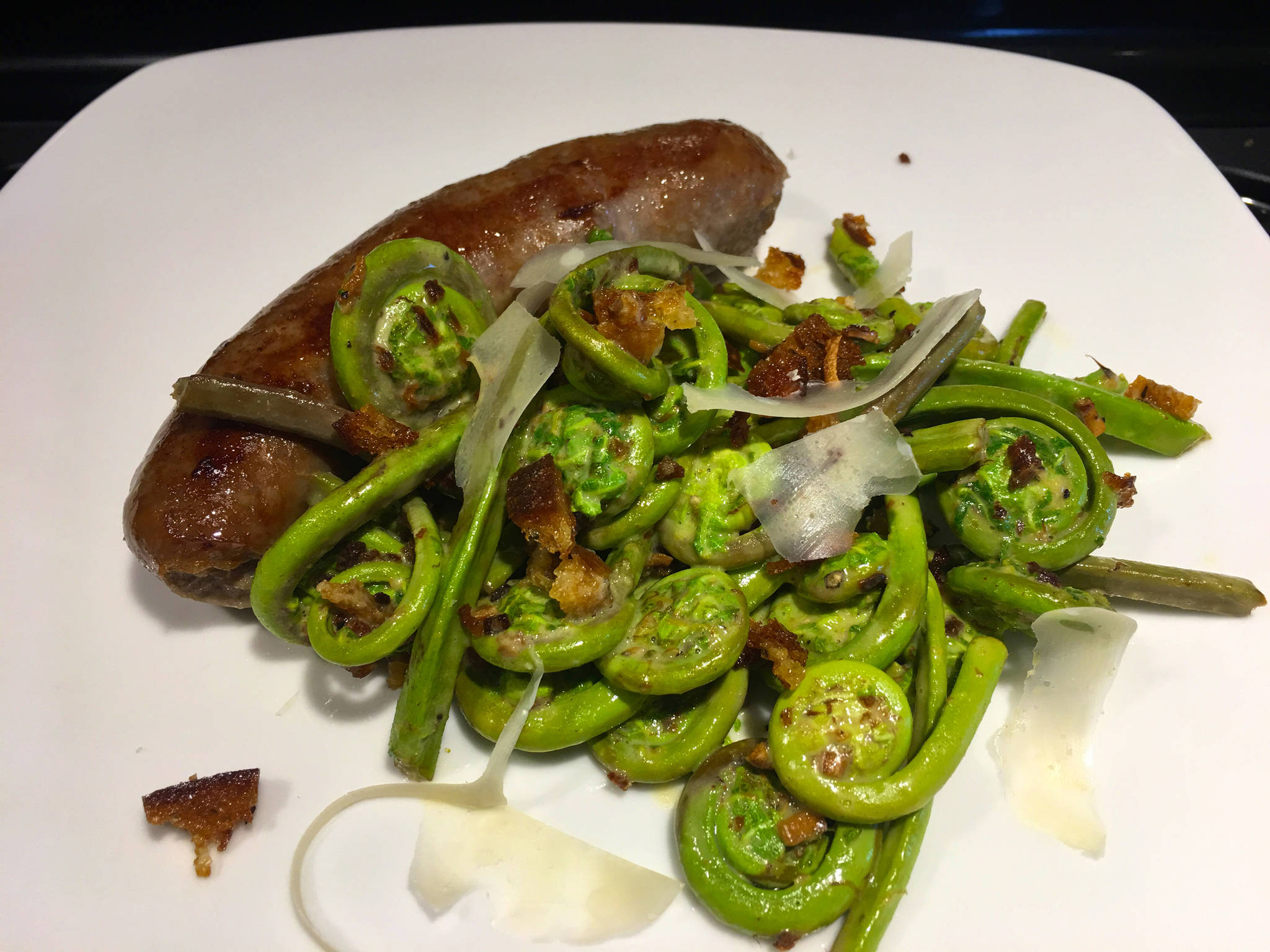 Erin Anais Heist | For the Juneau Empire Fiddleheads with garlic breadcrumbs and sausage.