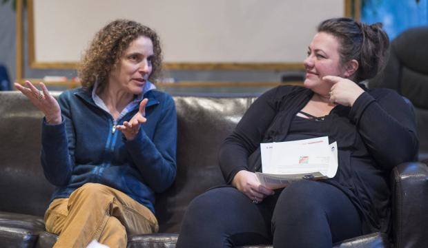 AWARE Executive Director Saralyn Tabachnick, left, and Deputy Director Mandy O’Neal Cole talk about the shelter becoming gender inclusive during an interview on Monday, Dec. 11, 2017. (Michael Penn | Juneau Empire File)