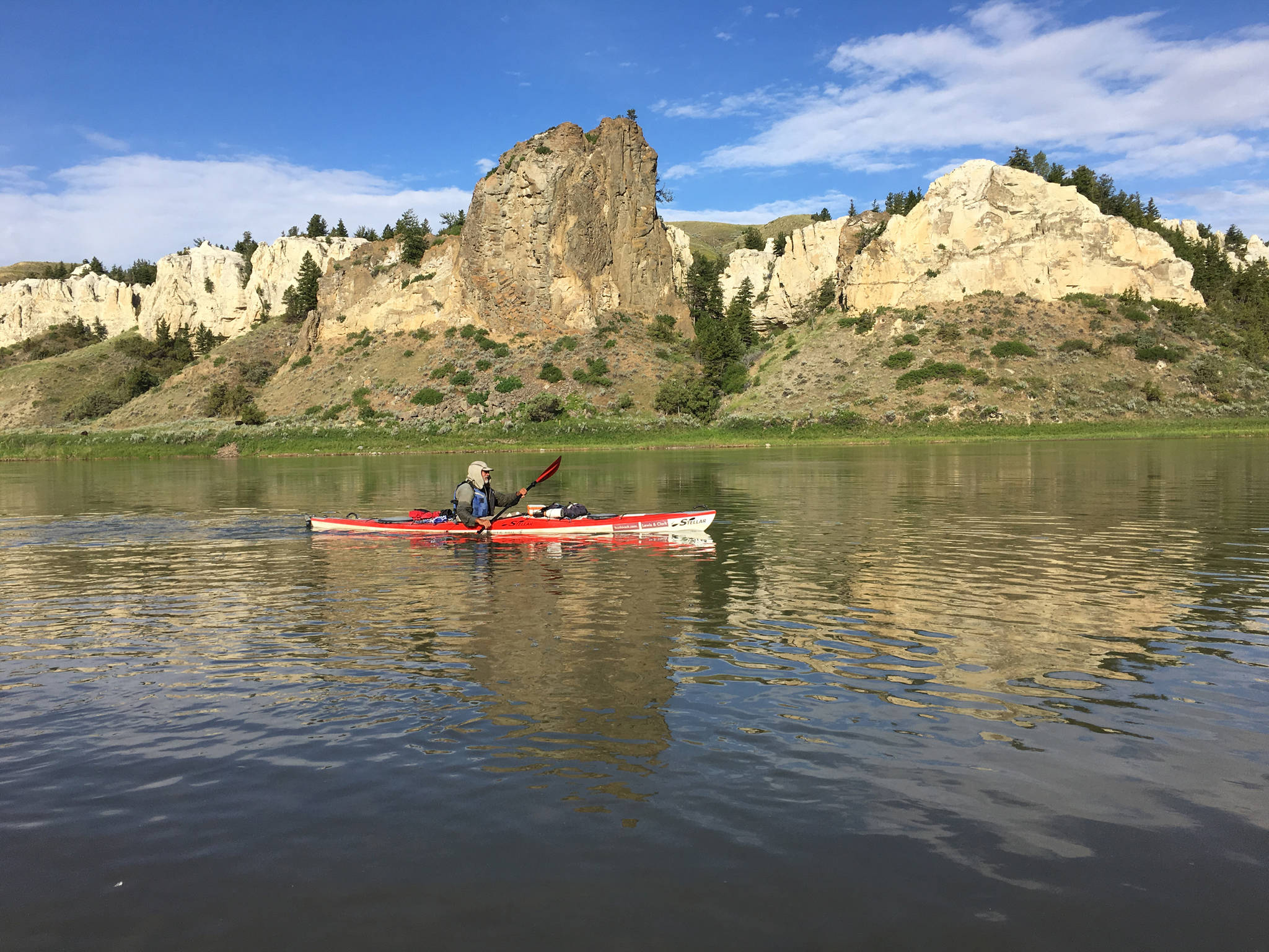 Buck Nelson paddling up the Missouri River while retracing the Lewis and Clark Trail in 2016.