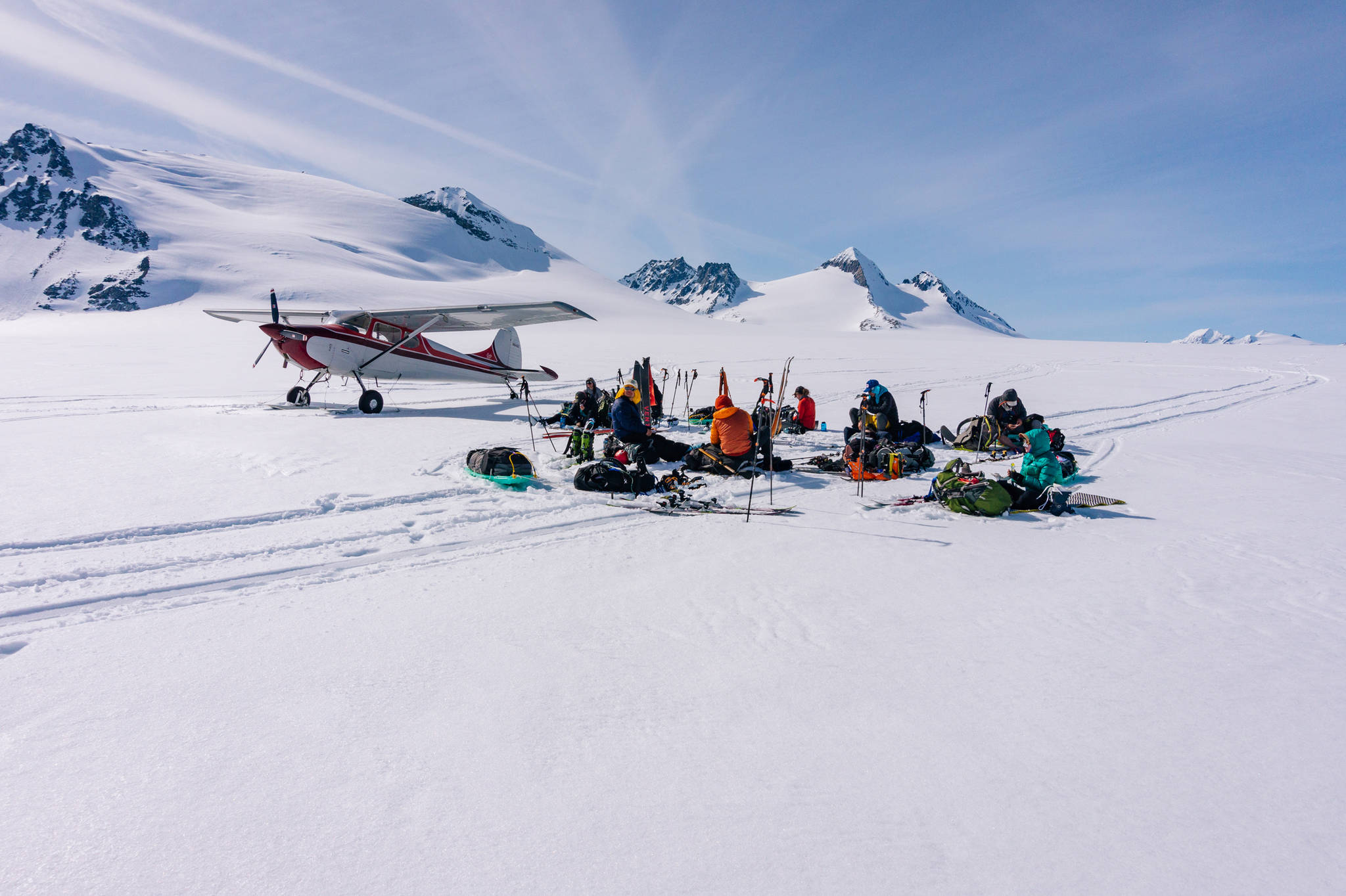 Jacek Maselko’s plane stands by while we have a snack break. (Gabe Donohoe | For the Juneau Empire)