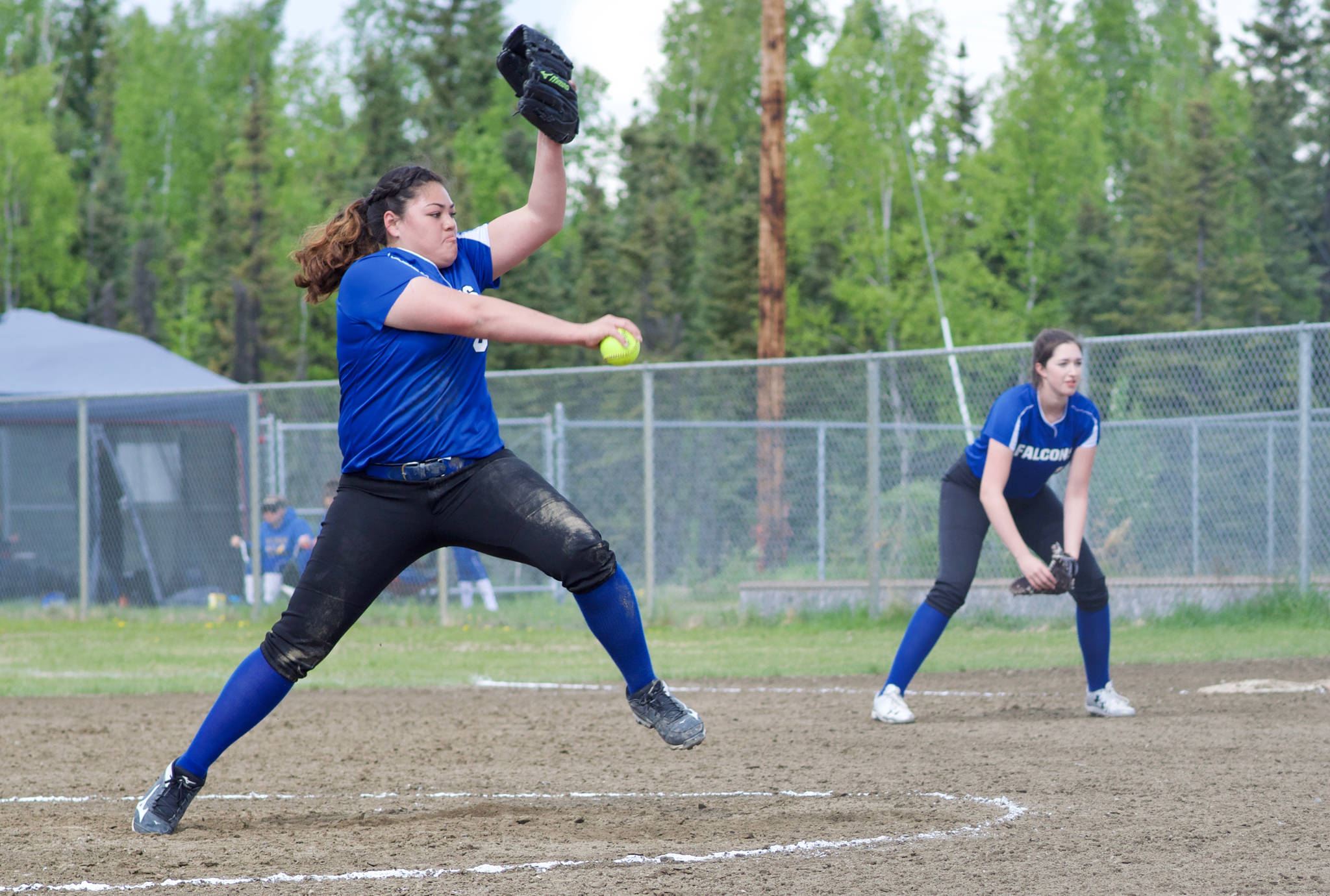 Thunder Mountain High School junior Nina Fenumiai pitches against Homer High School during the ASAA Division II state softball tournament at South Davis Park in Fairbanks on Friday. (Courtesy Photo | Sharla Hayes)