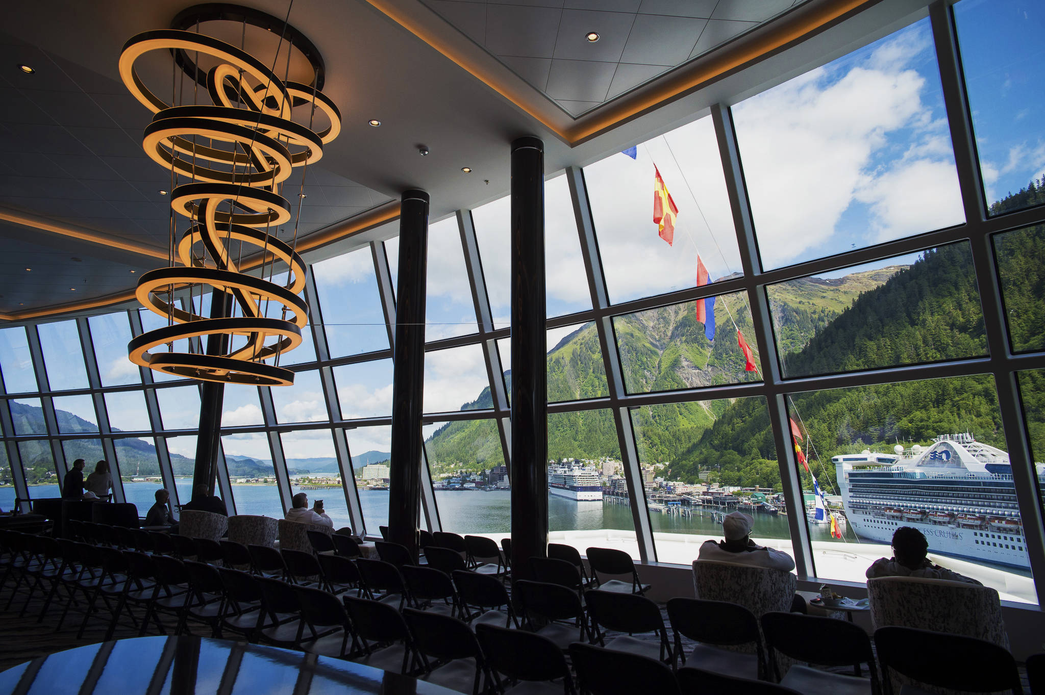 Juneau residents tour the Norwegian Bliss after Plaque Presentations on Tuesday, June 12, 2018. The event included Mayor Ken Koelsch, Capt. Stephen R. White , of Coast Guard Sector Juneau, Mike Satre, of the Juneau Chamber of Commerce, Liz Perry, of Travel Juneau, Drew Green, port manager for Cruise Line Agencies of Alaska, and Carl Uchytil, Juneau Port Director, Toni Mallott, wife of Lt. Gov. Byron Mallott, and Emily Edenshaw and Jodie Gatti, of Tlingit & Haida Central Council. (Michael Penn | Juneau Empire)