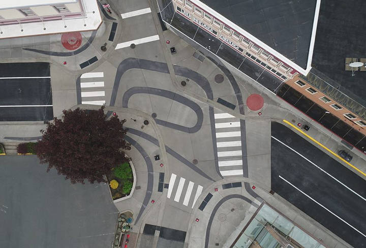 This is an aerial view at the intersection of Front Street and Seward Street downtown. (Courtesy Photo | Josh McGraw)