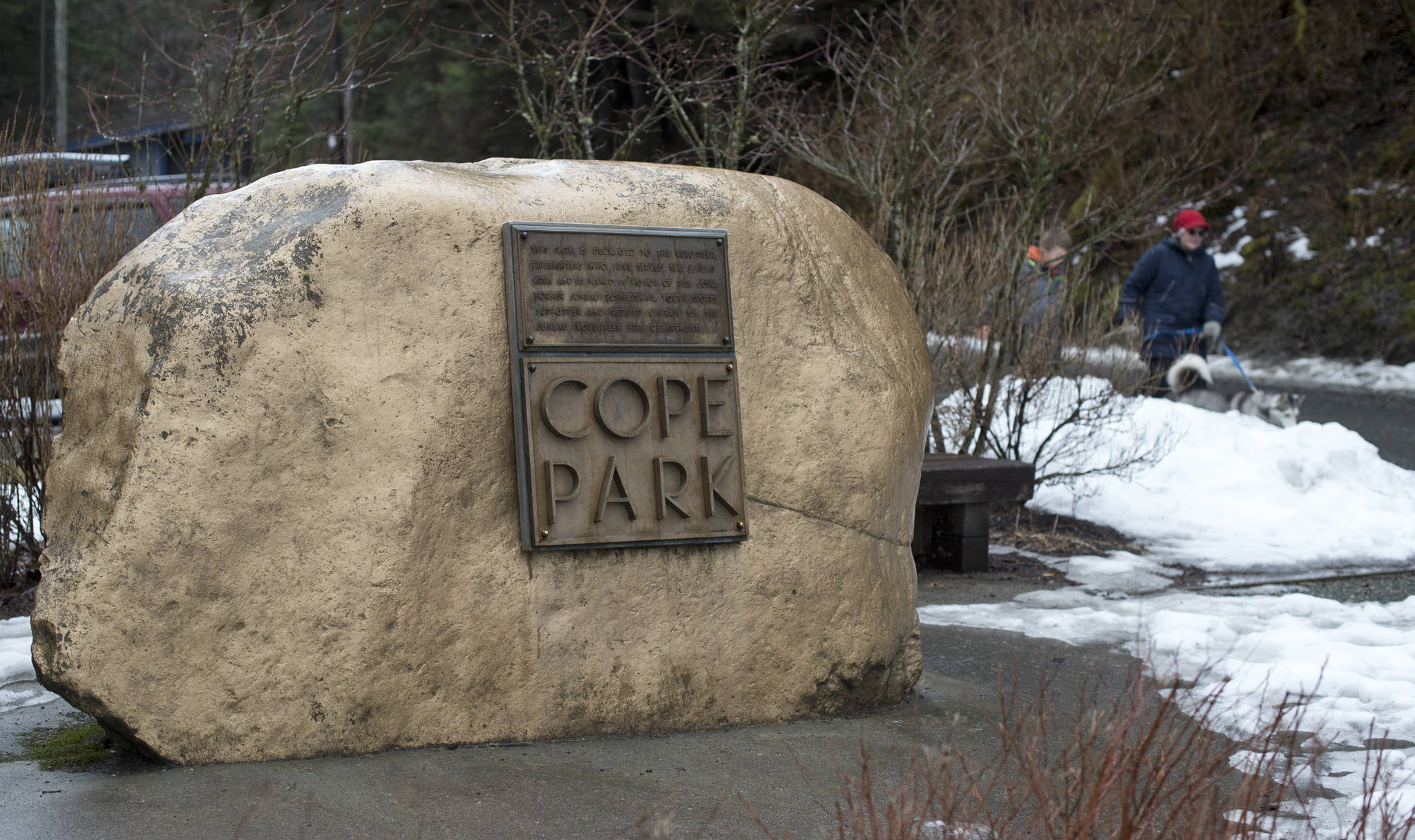 The sign for Cope Park is seen on March 30, 2016. (Michael Penn | Juneau Empire File)