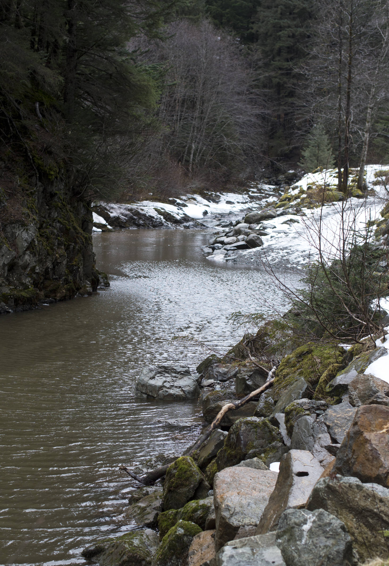 Gold Creek runs through Cope Park on March 30, 2016. (Michael Penn | Juneau Empire File)