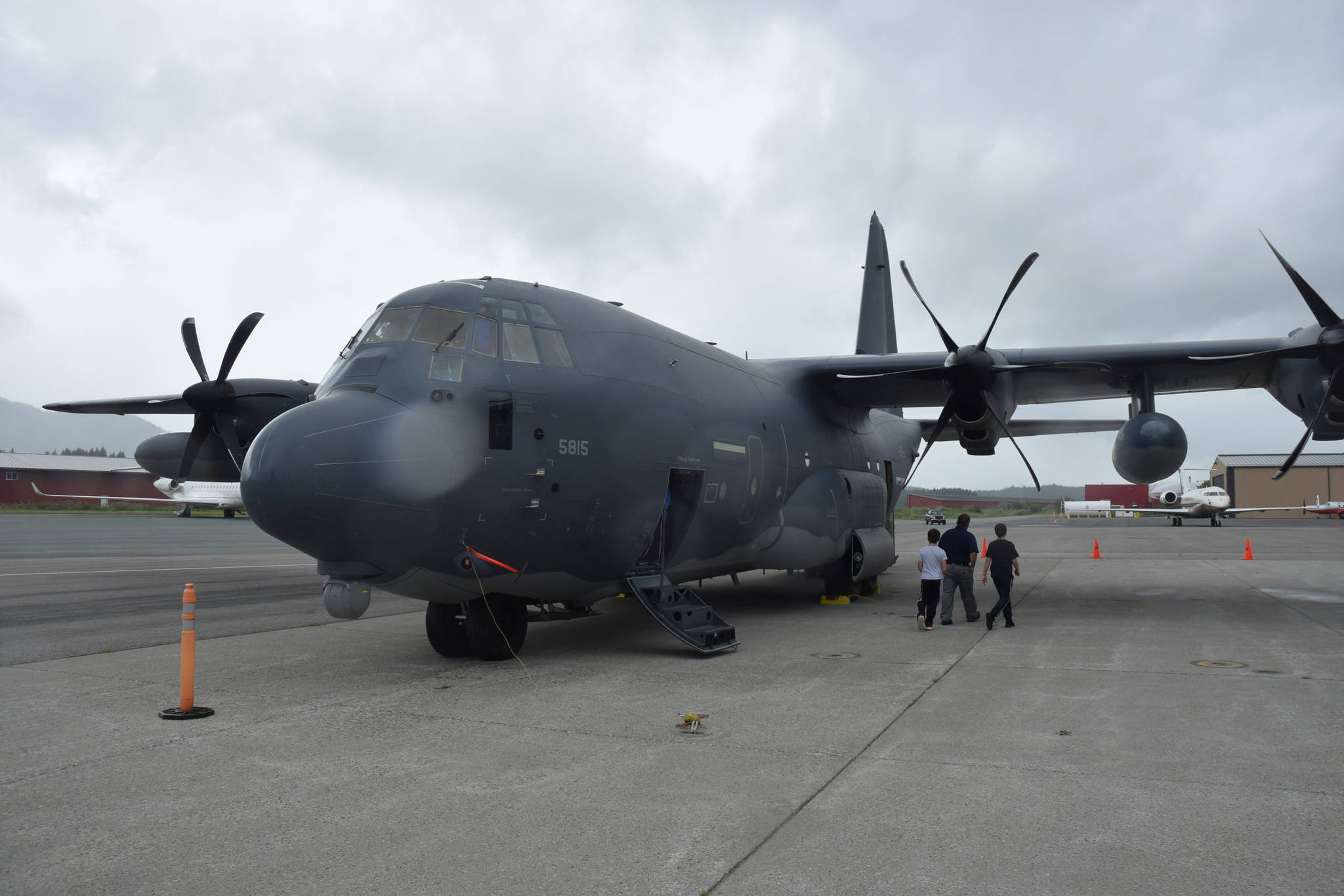 An HC-130J, an Alaska Air National Guard aircraft used for refueling in the air, visited Juneau on Tuesday to celebrate the opening of the first ANG recruiting office in Juneau, the first outside of the Anchorage and Fairbanks road systems. (Kevin Gullufsen | Juneau Empire)