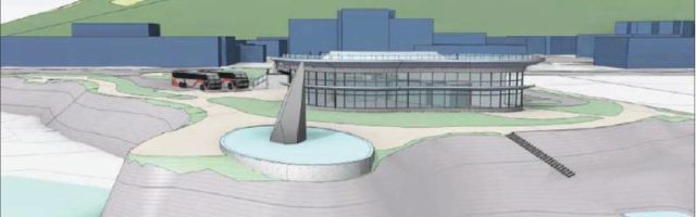 Rendering by MRV Architects of the proposed Ocean Interpretation Center featuring the bronze whale statue.