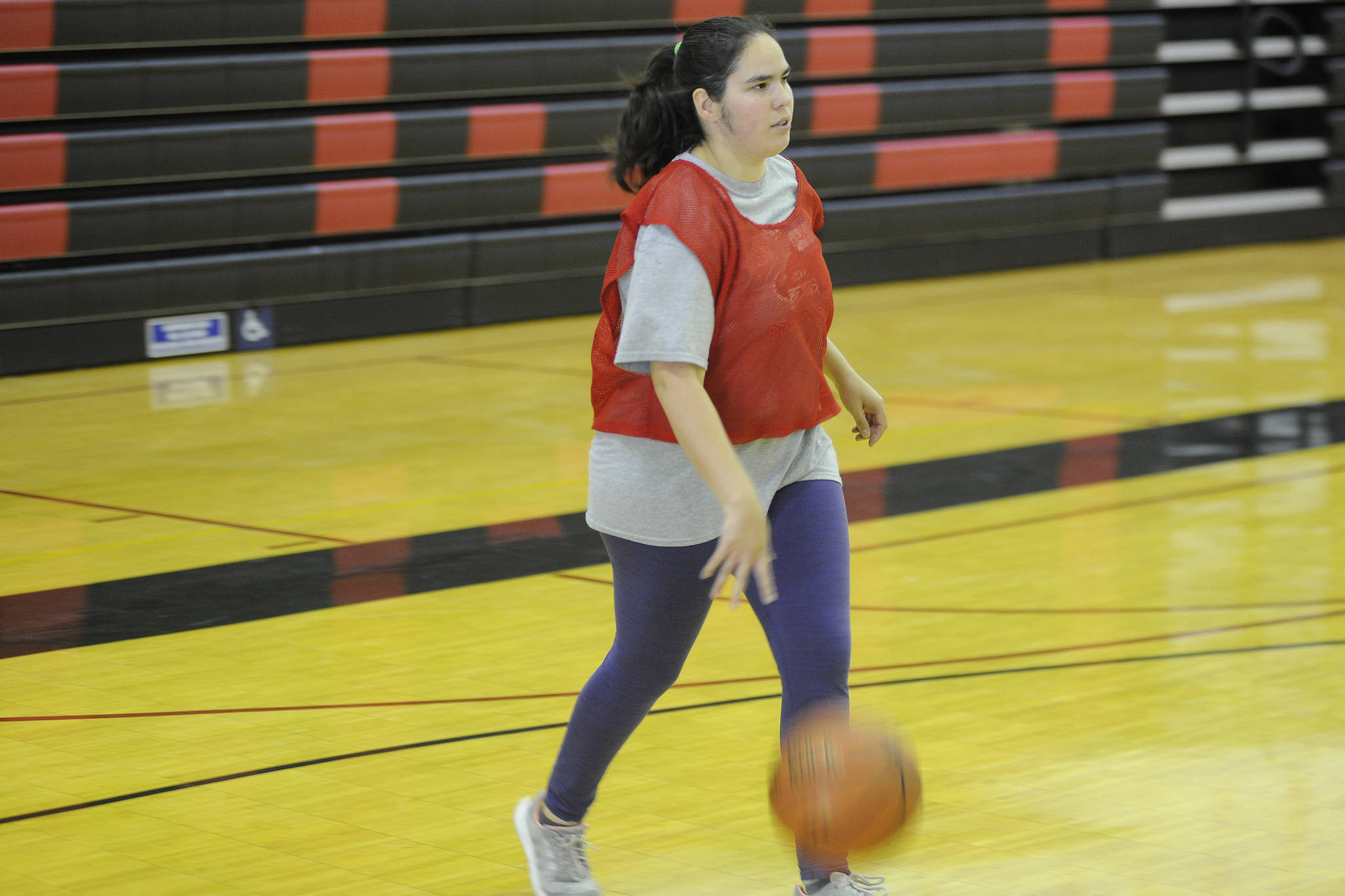 Kristina Brown brings the ball up the court during a scrimmage at the I Did You Can Basketball Camp on Saturday morning at Juneau-Douglas High School. (Nolin Ainsworth | Juneau Empire)