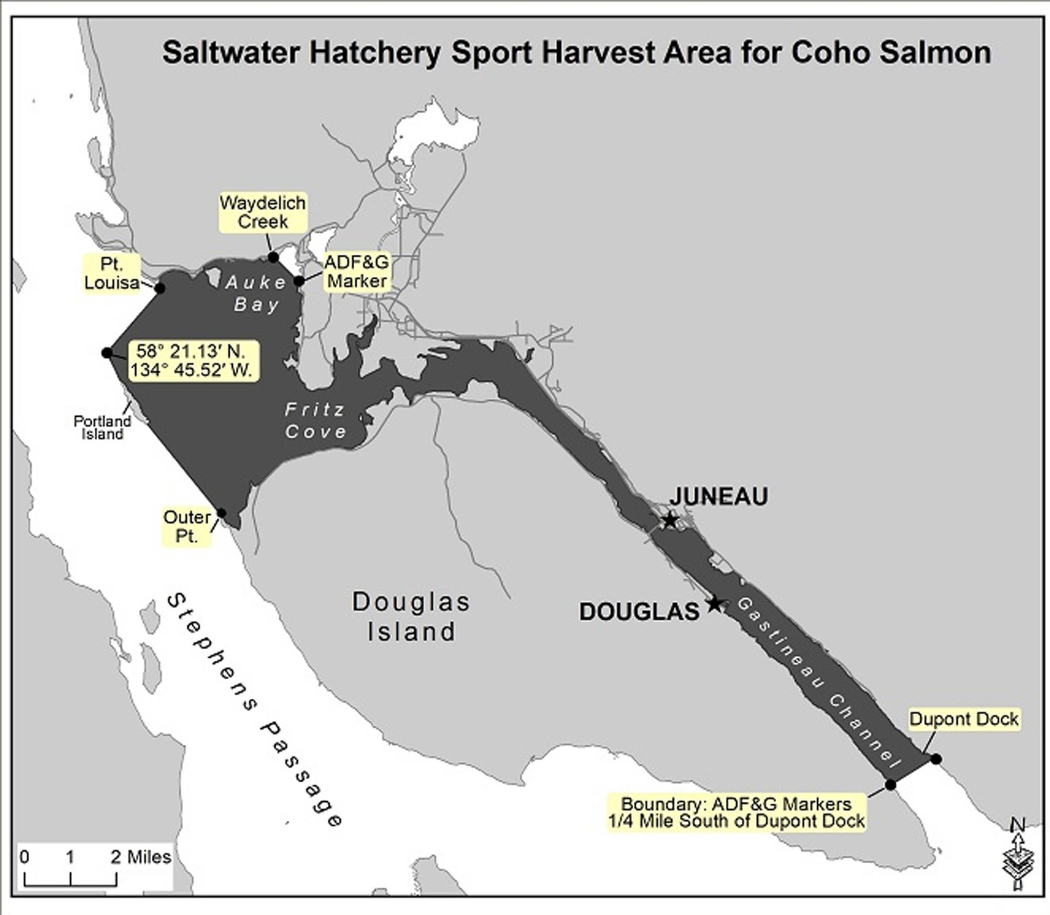 The Alaska Department of Fish and Game is liberalizing sport fishing regulations for coho salmon in the dark grey area of the map above. Instead of six coho a day, anglers can now keep 12. (Alaska Department of Fish and Game)