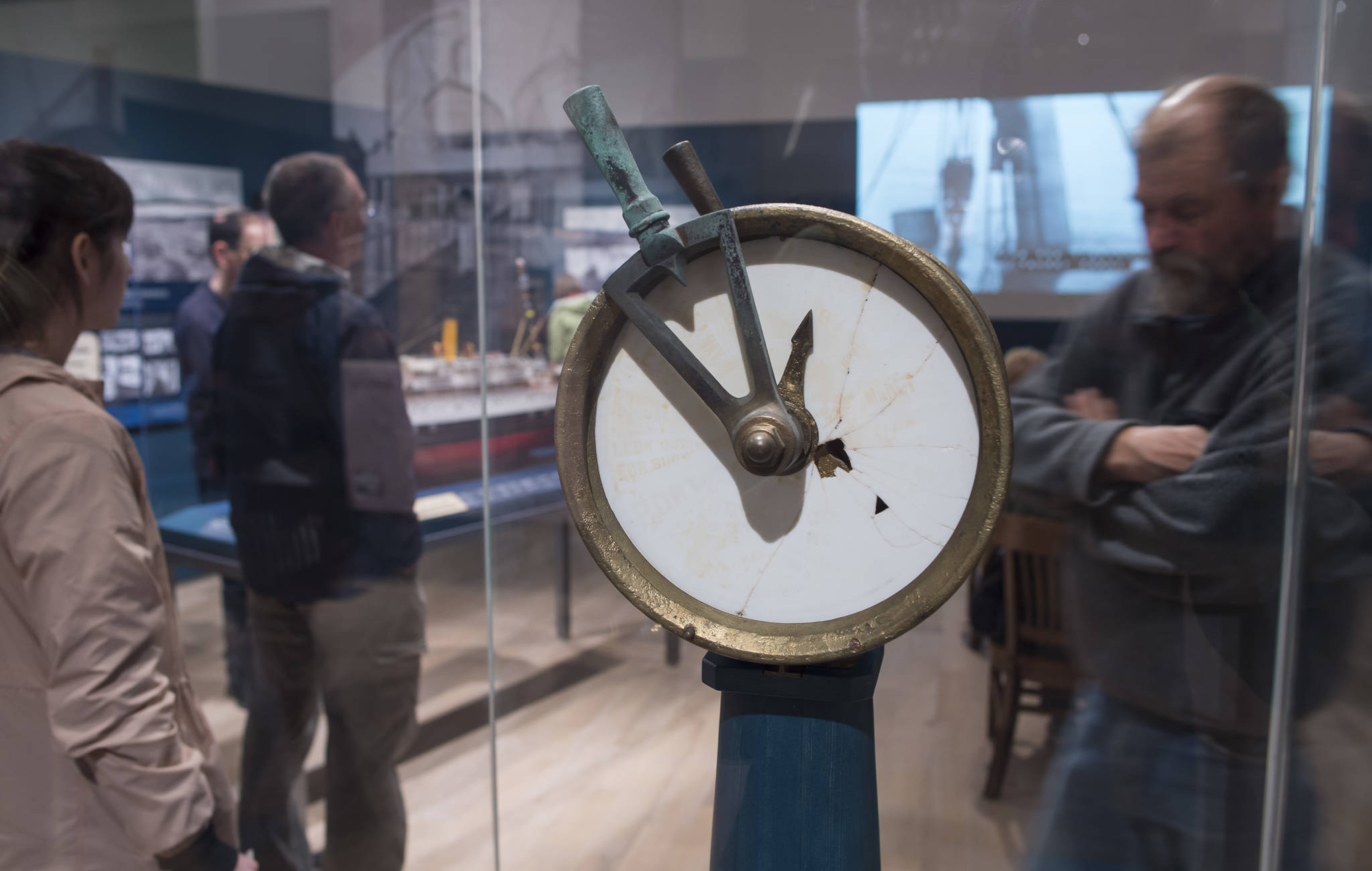 A docking telegraph is one of the many items recovered and on view at the Alaska State Museum’s “Titanic of the North: The 1918 Wreck of the S.S. Princess Sophia” exhibit during First Friday on Friday, Sept. 7, 2018. (Michael Penn | Juneau Empire)