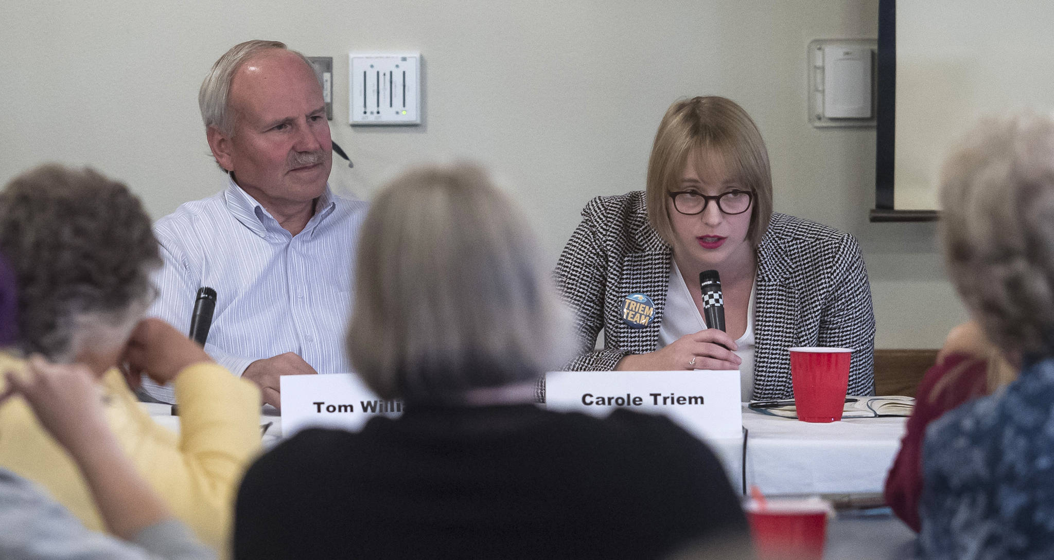 Juneau Assembly Areawide candidates speak to the Juneau Chamber of Commerce during its weekly luncheon at the Moose Lodge on Thursday, Sept. 20, 2018. (Michael Penn | Juneau Empire)