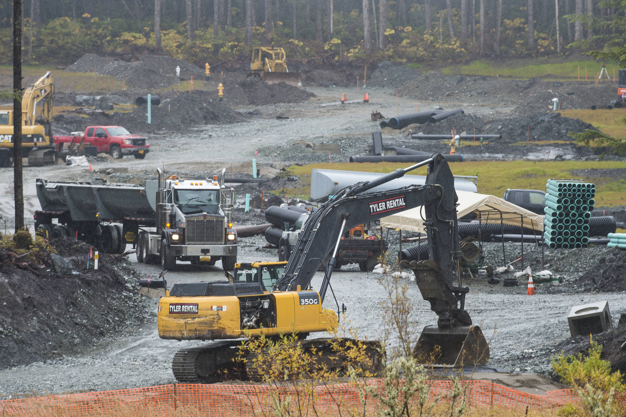 Work on the new Pederson Hill Subdivision continues on Tuesday, Sept. 25, 2018. (Michael Penn | Juneau Empire)