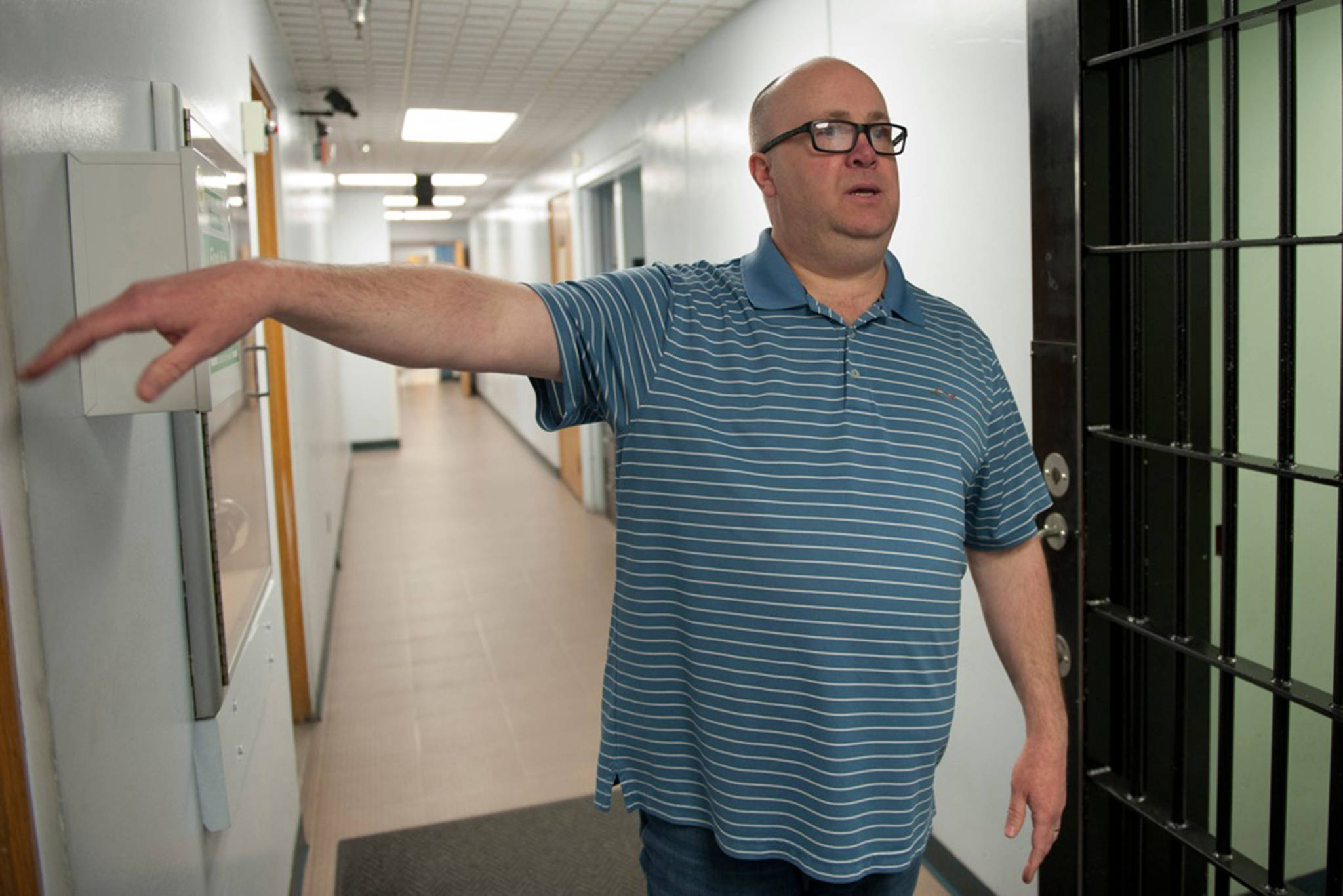 Sitka Police Chief Jeff Ankerfelt gives a tour of the police station on May 17, 2018. (Courtesy Photo | James Poulson, Sitka Sentinel)