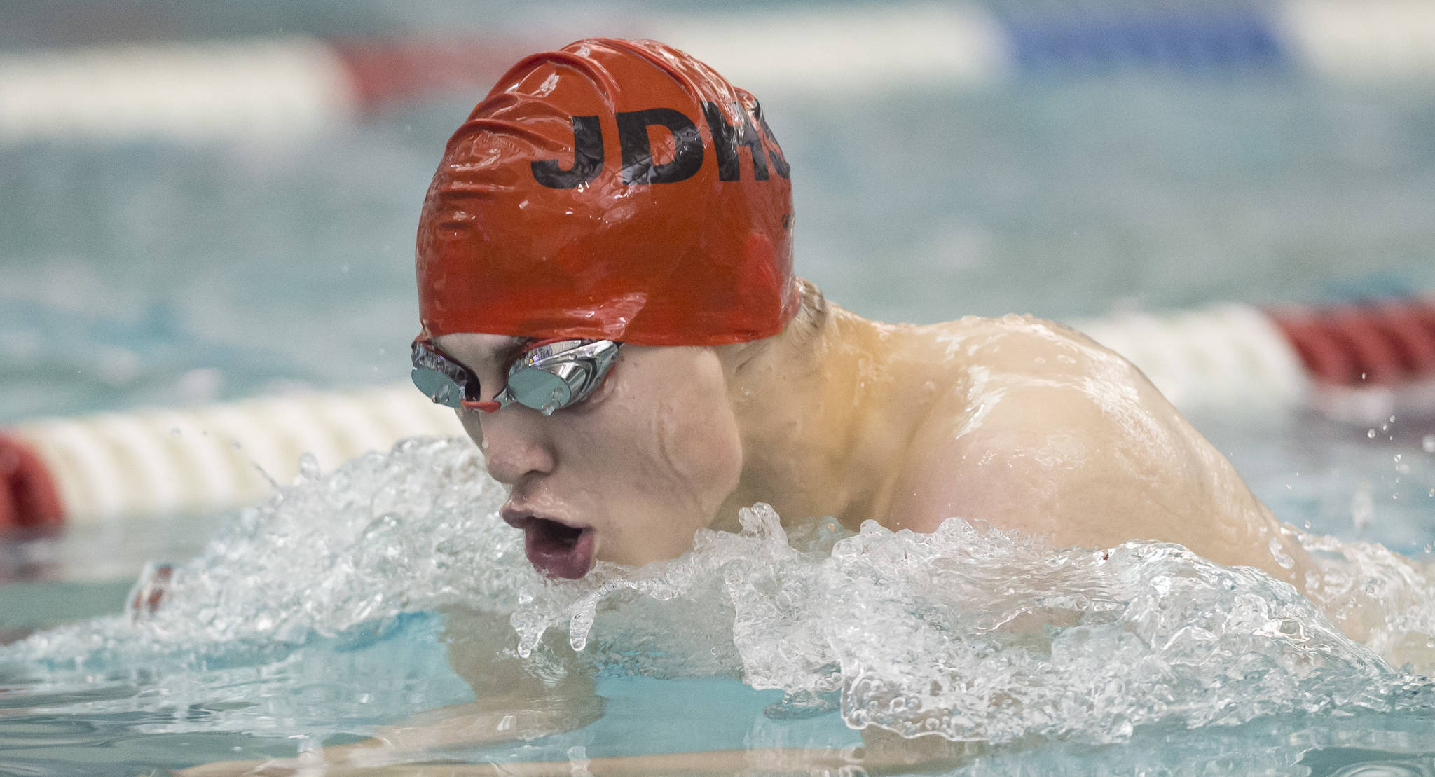 Juneau-Douglas’ Tyler Weldon competes in the Boys 200 Yard IM during the Juneau Invitational at Thunder Mountain High School on Friday, Sept. 28, 2018. (Michael Penn | Juneau Empire)
