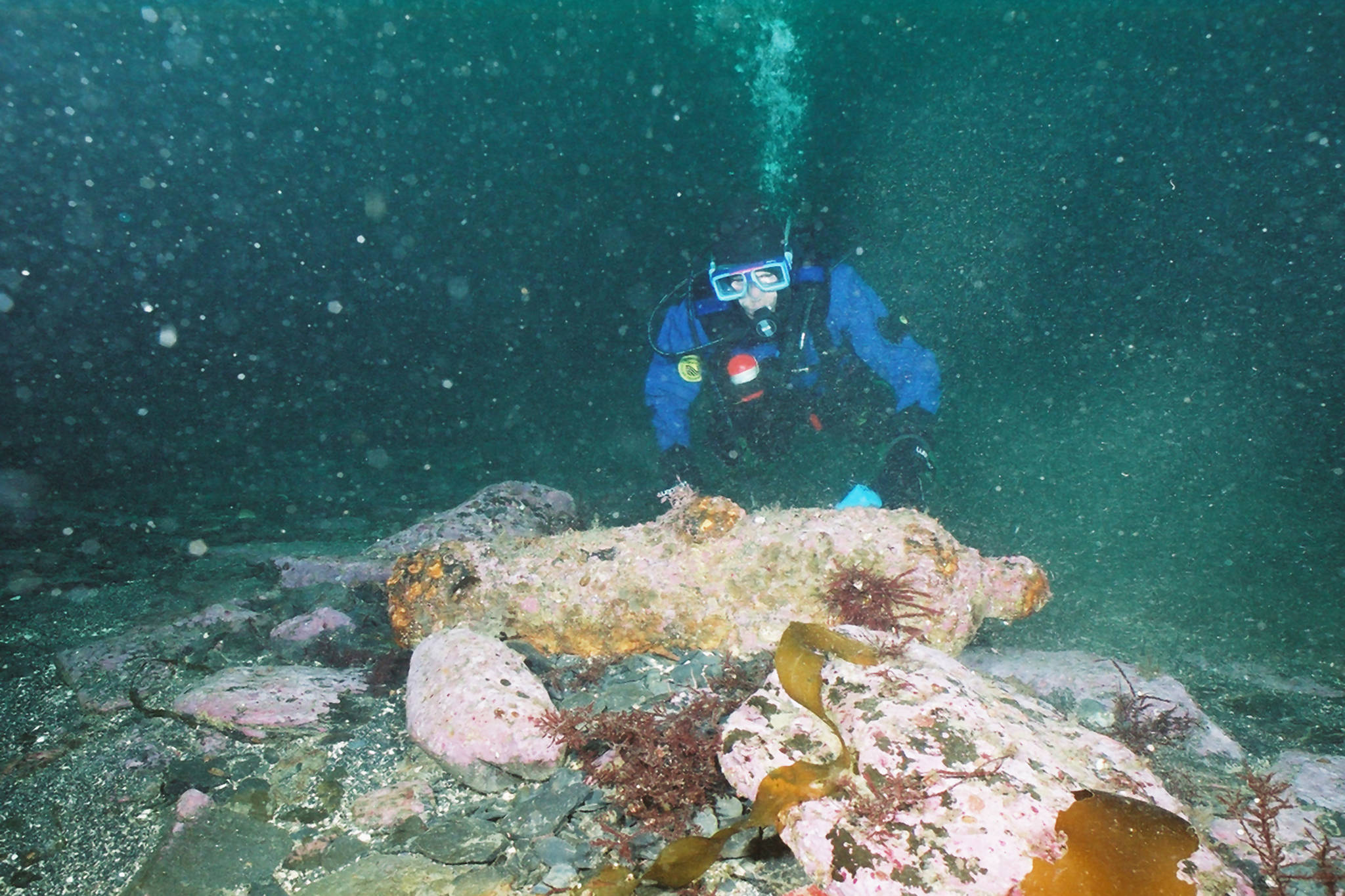 Brad Stevens searches through the wreckage of the Kad’yak, a Russian ship that sank while hauling ice and came to a rest near Spruce Island. Stevens said he’d like to go back to the site and make diving maps for recreational divers. (Courtesy Photo | Brad Stevens)