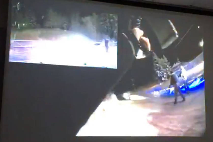 This screenshot of a video provided by the Fairbanks Police Department shows Alaska State Troopers and Fairbanks officers shortly before the fatal shooting death of 20-year-old Cody Eyre on Dec. 24, 2017. (Screenshot)