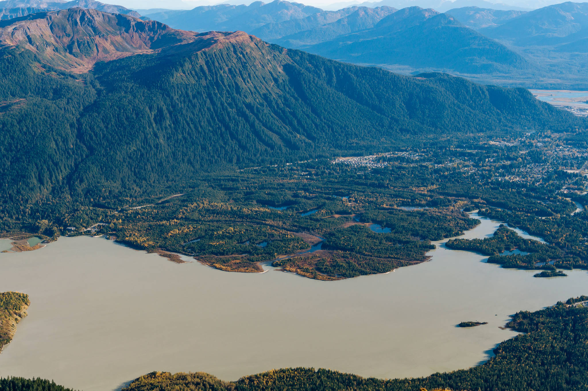 Golden hour shines upon Mendenhall Lake and valley. (Gabe Donohoe | For Juneau Empire)