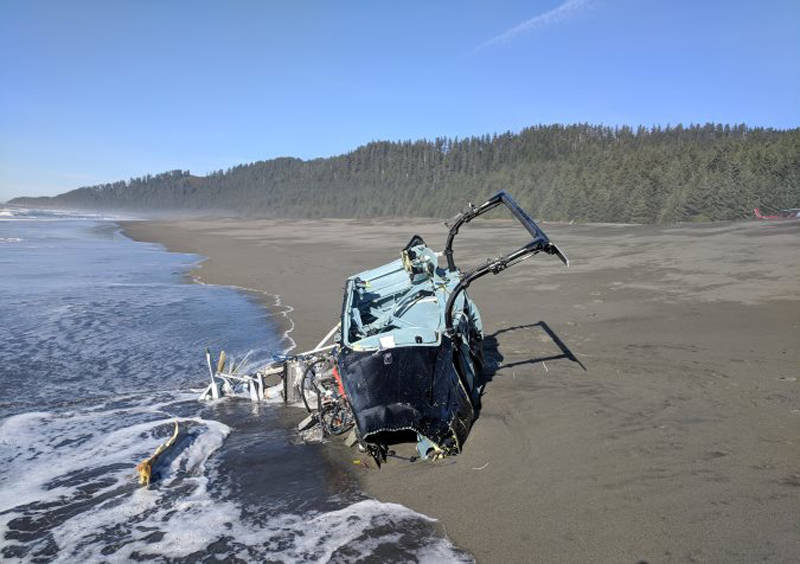 The wreckage of a crashed Airbus AS350-B3e is seen near Lituya Bay in early October in a photo provided by the National Transportation Safety Board. (Courtesy photo)