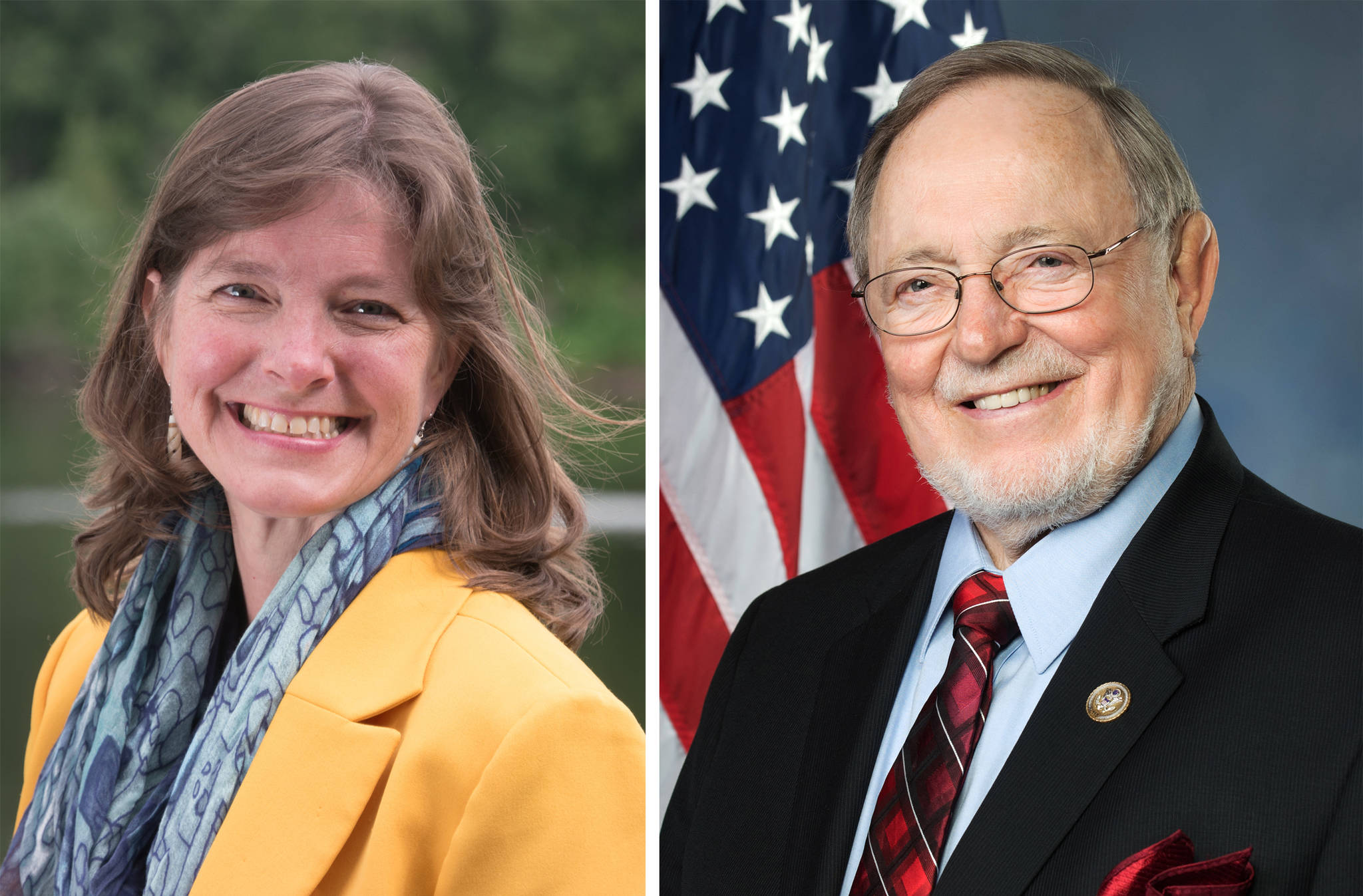 Alyse Galvin, indpendent candidate for U.S. House of Representatives, and Don Young, Republican incumbent candidate for U.S. House, are seen in a composite image using photographs submitted by their campaigns. (Composite image)