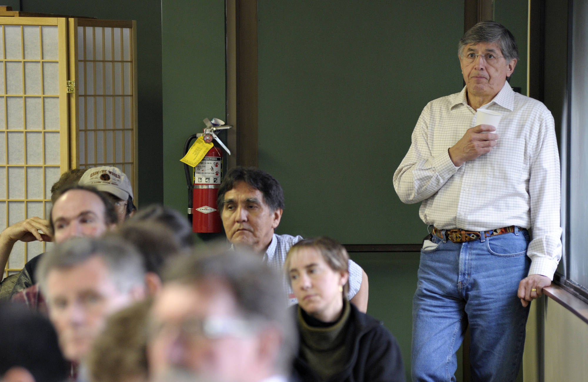 Byron Mallott representing the First Alaskans Institute listens to a presentation during the Tongass Roundtable at the Temple Sukkat Shalom on Thursday, Feb. 25, 2010. (Michael Penn | Juneau Empire)