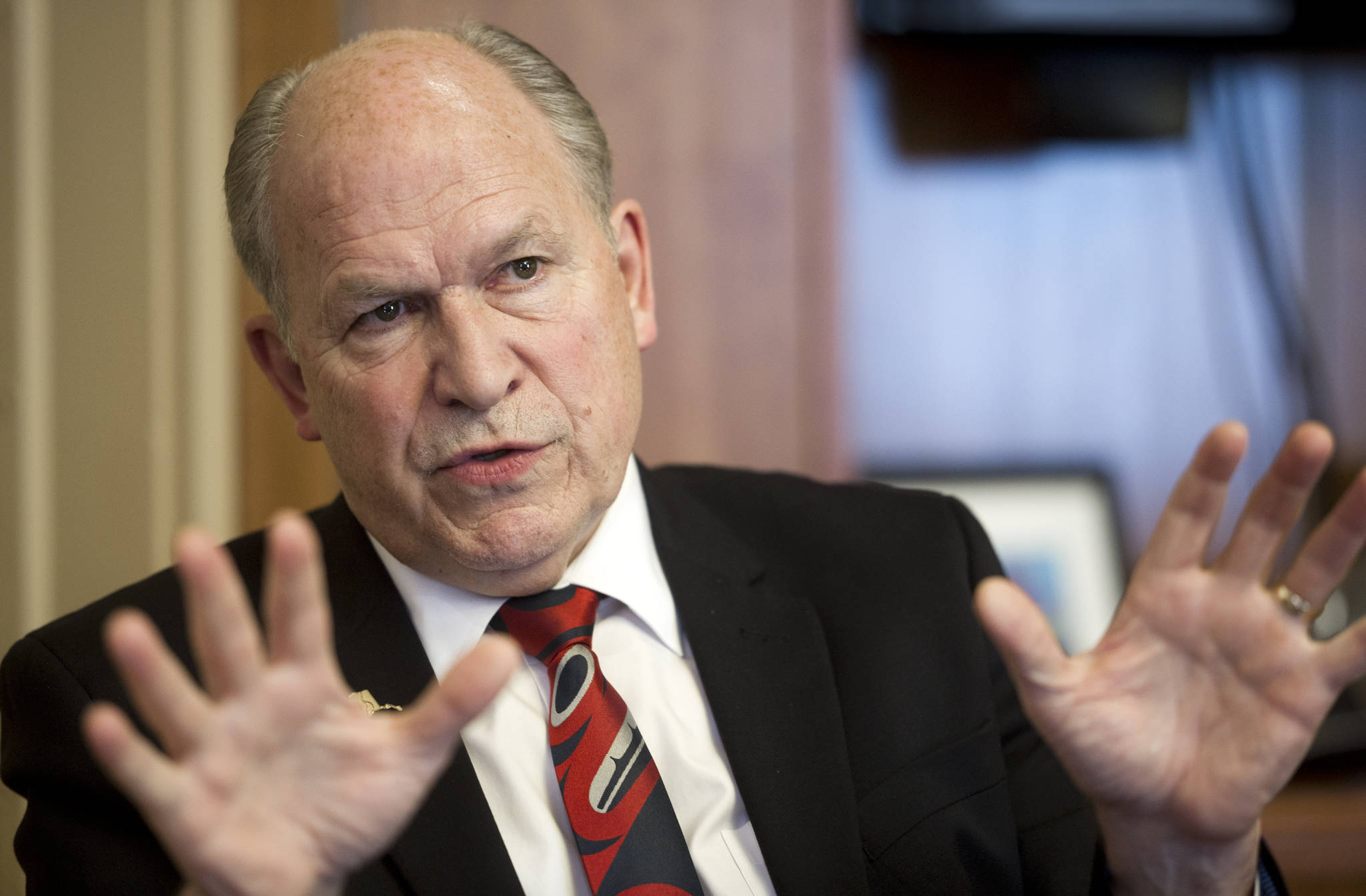 Gov. Bill Walker speaks during an interview in his Capitol office on April 13, 2016. (Michael Penn | Juneau Empire file)