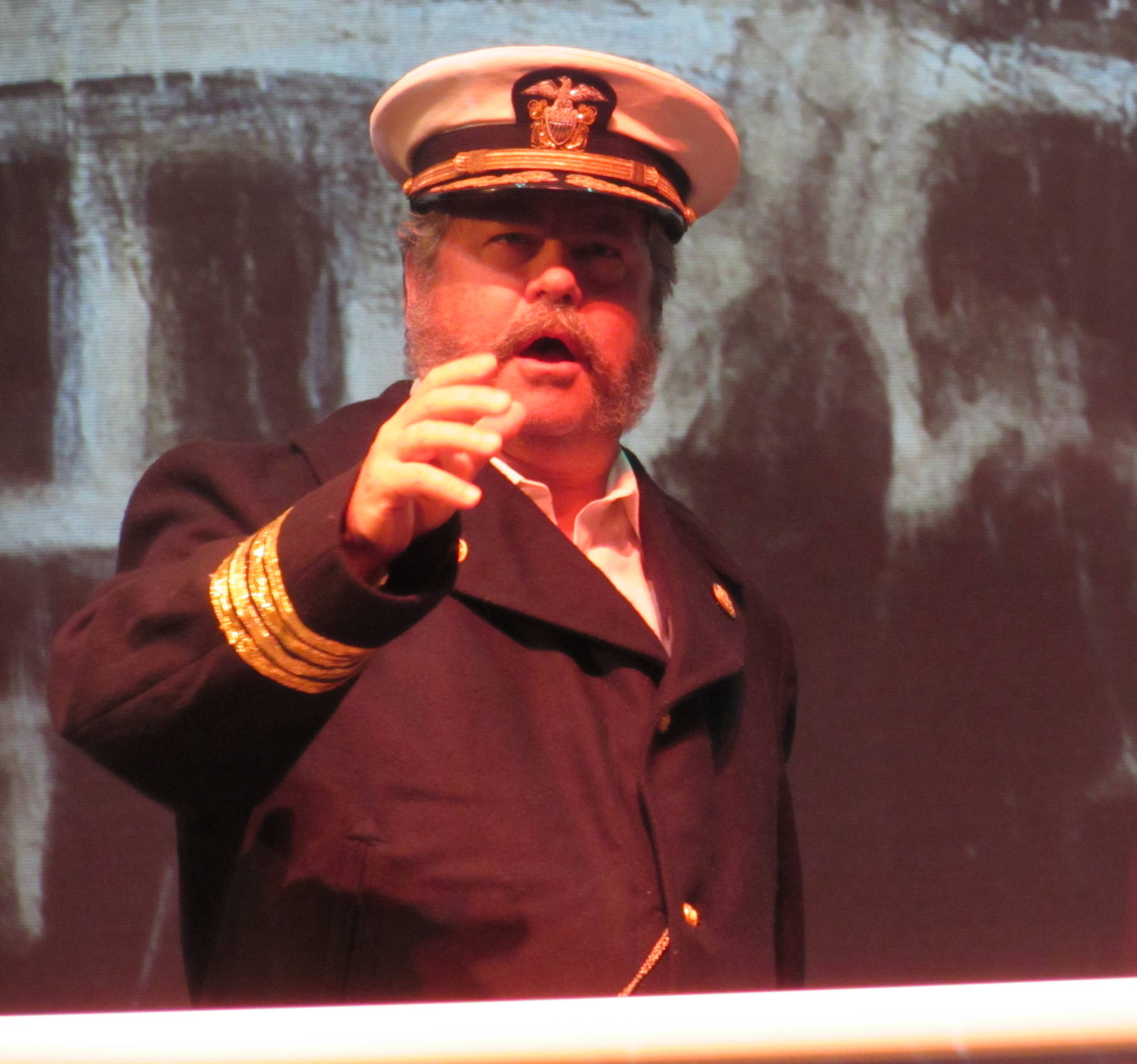 Dr. David Miller sings during dress rehearsal for “The Princess Sophia.” Miller portrays the doomed ship’s captain. (Ben Hohenstatt | Capital City Weekly)