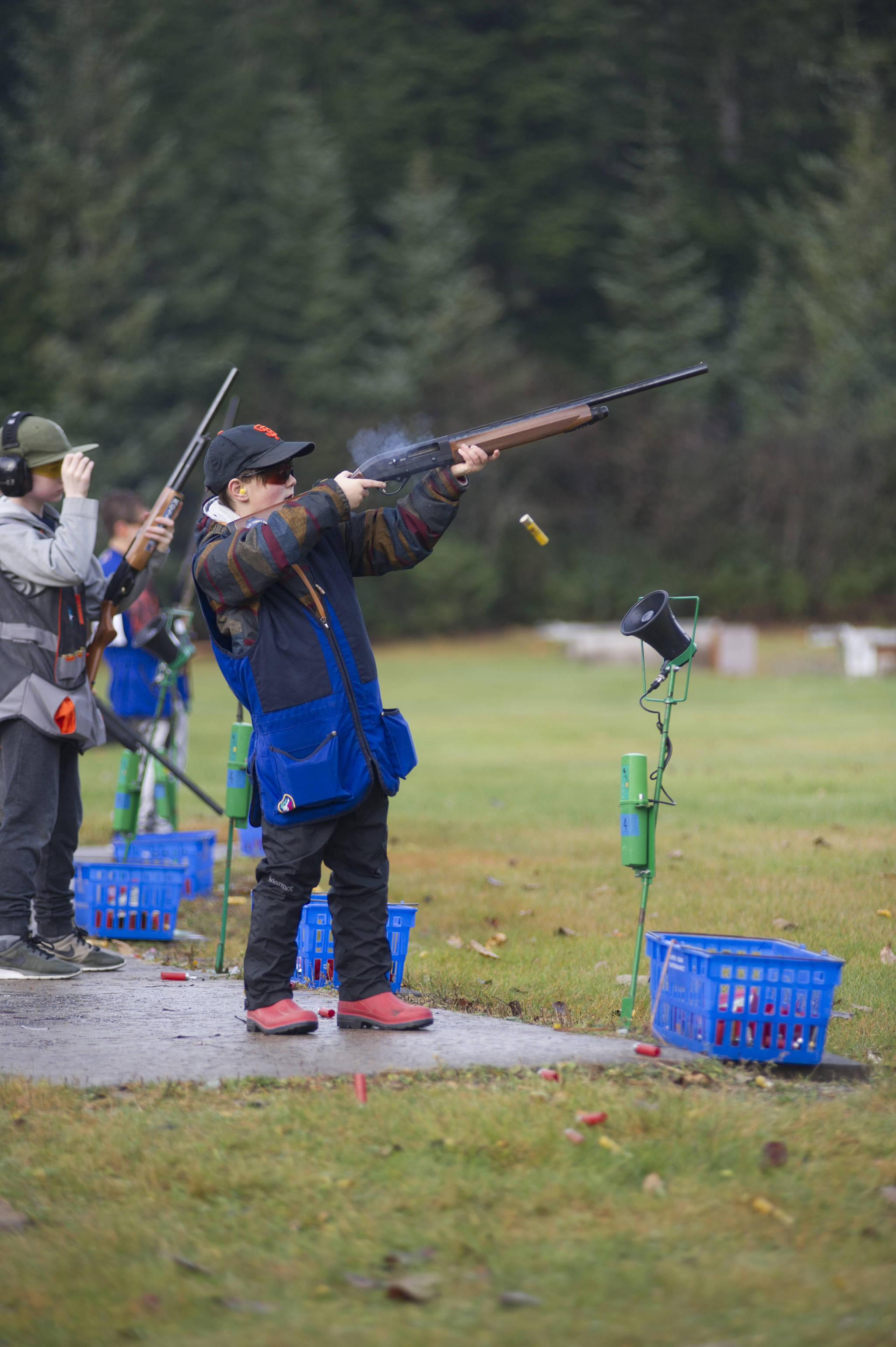 Will Tormey, of Haines, competes in single trap during the fourth annual Southeast Fall Shoot Tournament on Saturday at the Juneau Gun Club. At 10 years old, Tormey was one of the youngest shooters at the event, which lasted two days. (Nolin Ainsworth | Juneau Empire)