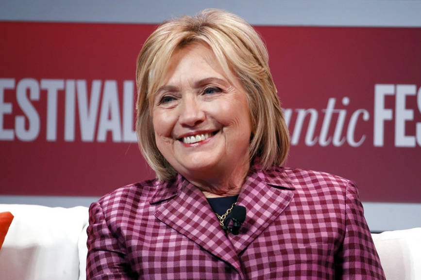 In this Oct. 2, 2018, file photo, former Secretary of State Hillary Clinton talks with Jeffrey Goldberg, editor in chief of The Atlantic, during The Atlantic Festival, in Washington. On Monday via Twitter, Clinton endorsed 17 Democratic governor candidates, including Alaska’s Mark Begich (Alex Brandon | The Associated Press)