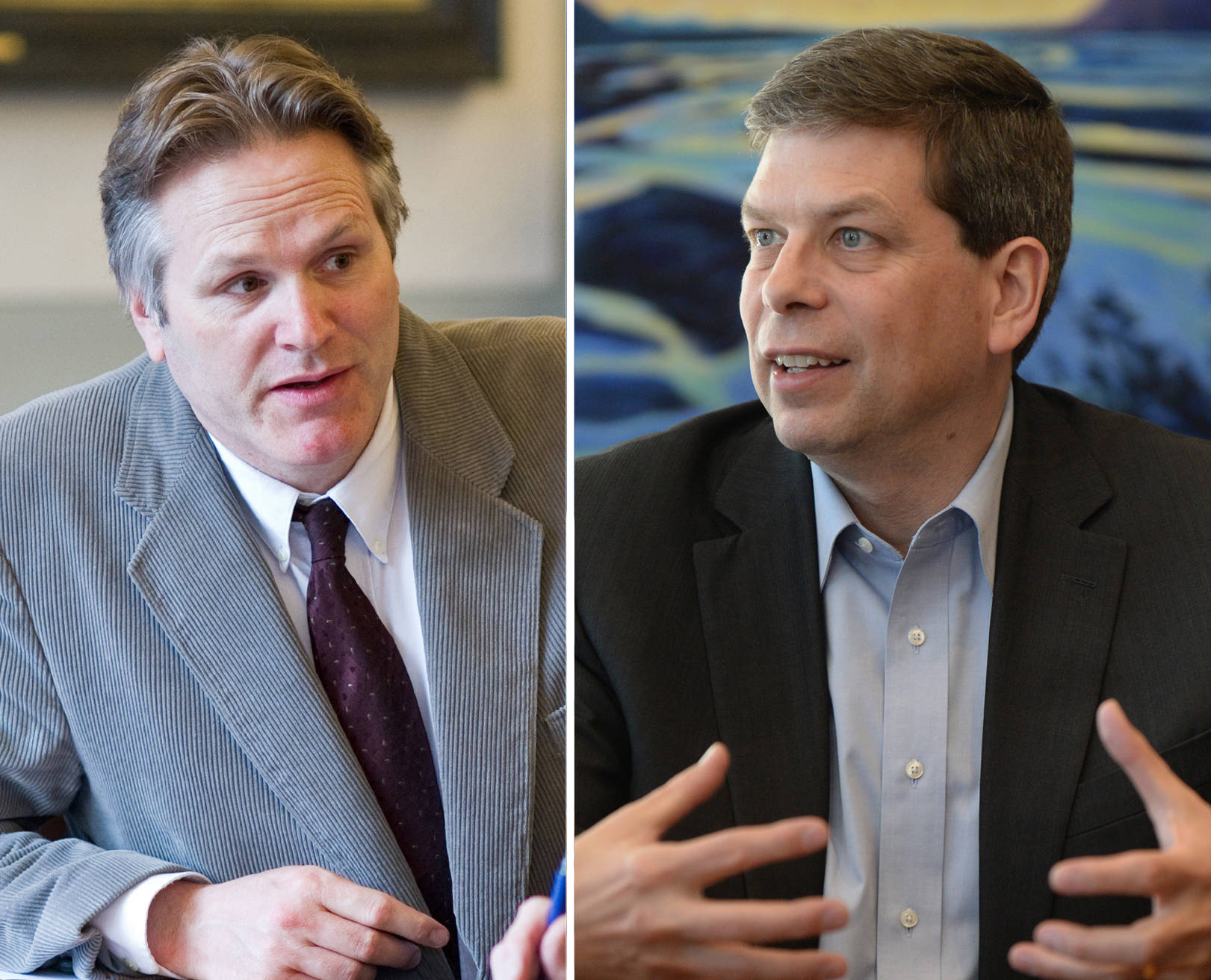 Republican Mike Dunleavy, left, and Democrat Mark Begich, right, are the two leading candidates in the race to replace incumbent independent Gov. Bill Walker. (Composite image)