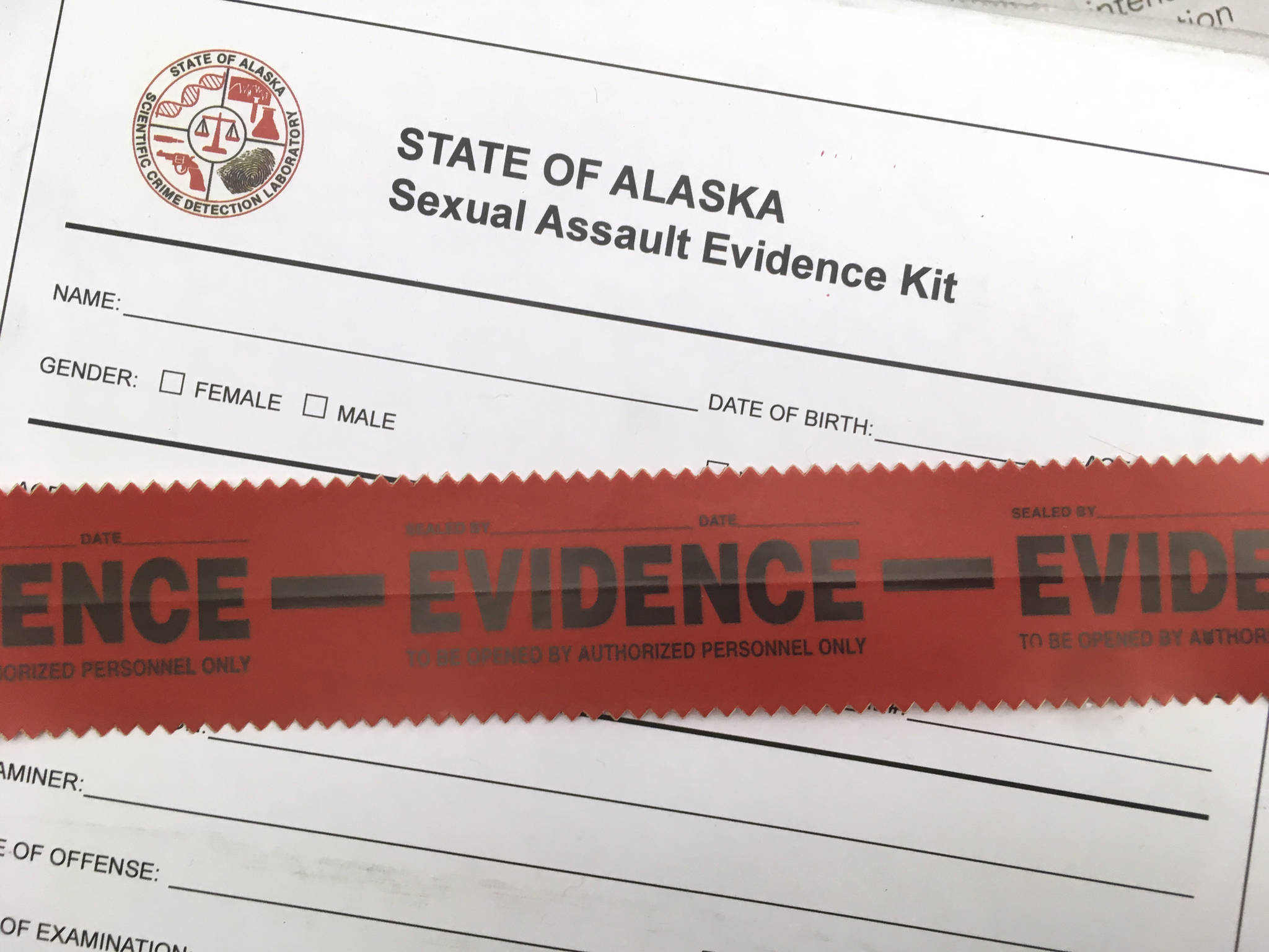 An unused sexual assault evidence kit, colloquially known as a “rape kit,” is seen Friday, Nov. 2, 2018. (James Brooks | Juneau Empire file)