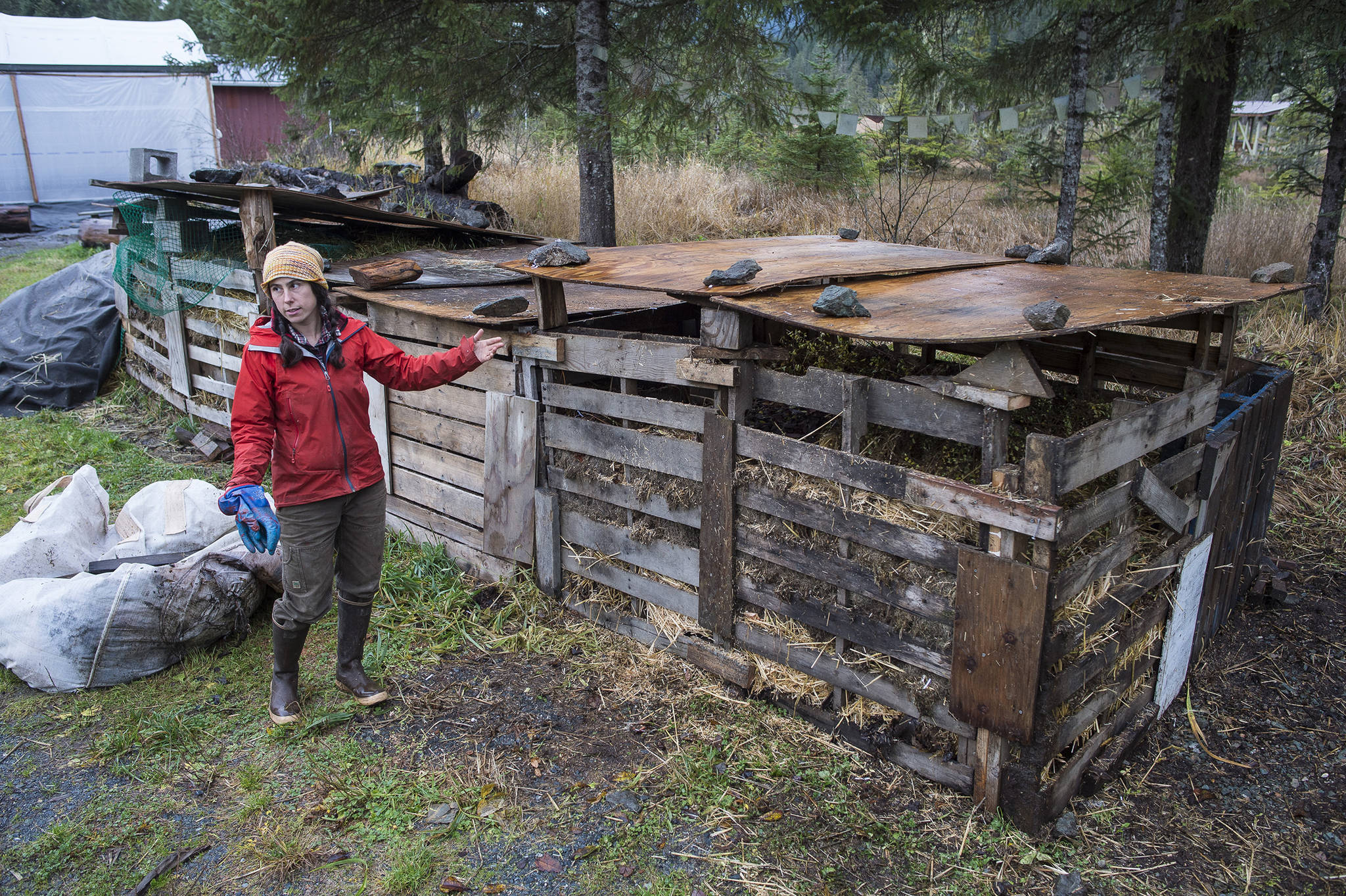 Lisa Daugherty, owner of Juneau Composts!, talks about her year-old business on Wednesday, Oct. 24, 2018. Currently locationed out the road near mile 25, Daugherty is working to lease city land in the Lemon Creek area to expand her business. (Michael Penn | Juneau Empire)