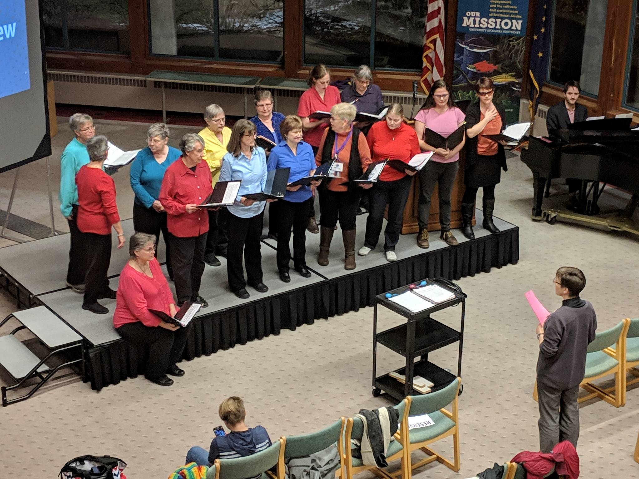 The Juneau Parents, Friends and Families of Lesbians and Gays Pride Chorus rehearsed prior to a performance before Dennis and Judy Shepard spoke at the annual Power & Privilege Symposium. (Ben Hohenstatt | Capital City Weekly)