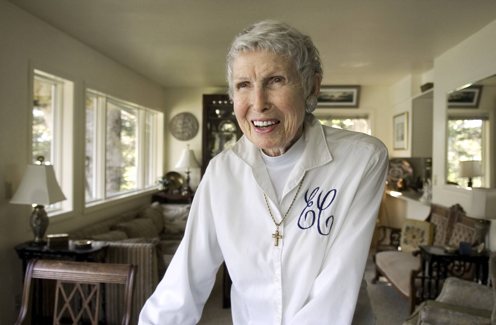 In this Empire file photo from June 2009, Ellen Campbell, 87, at her West Juneau home, talks about being awarded a Congressional Gold Medal for her time flying planes for the Women Airforce Service in the early 1940’s. (Michael Penn | Juneau Empire)