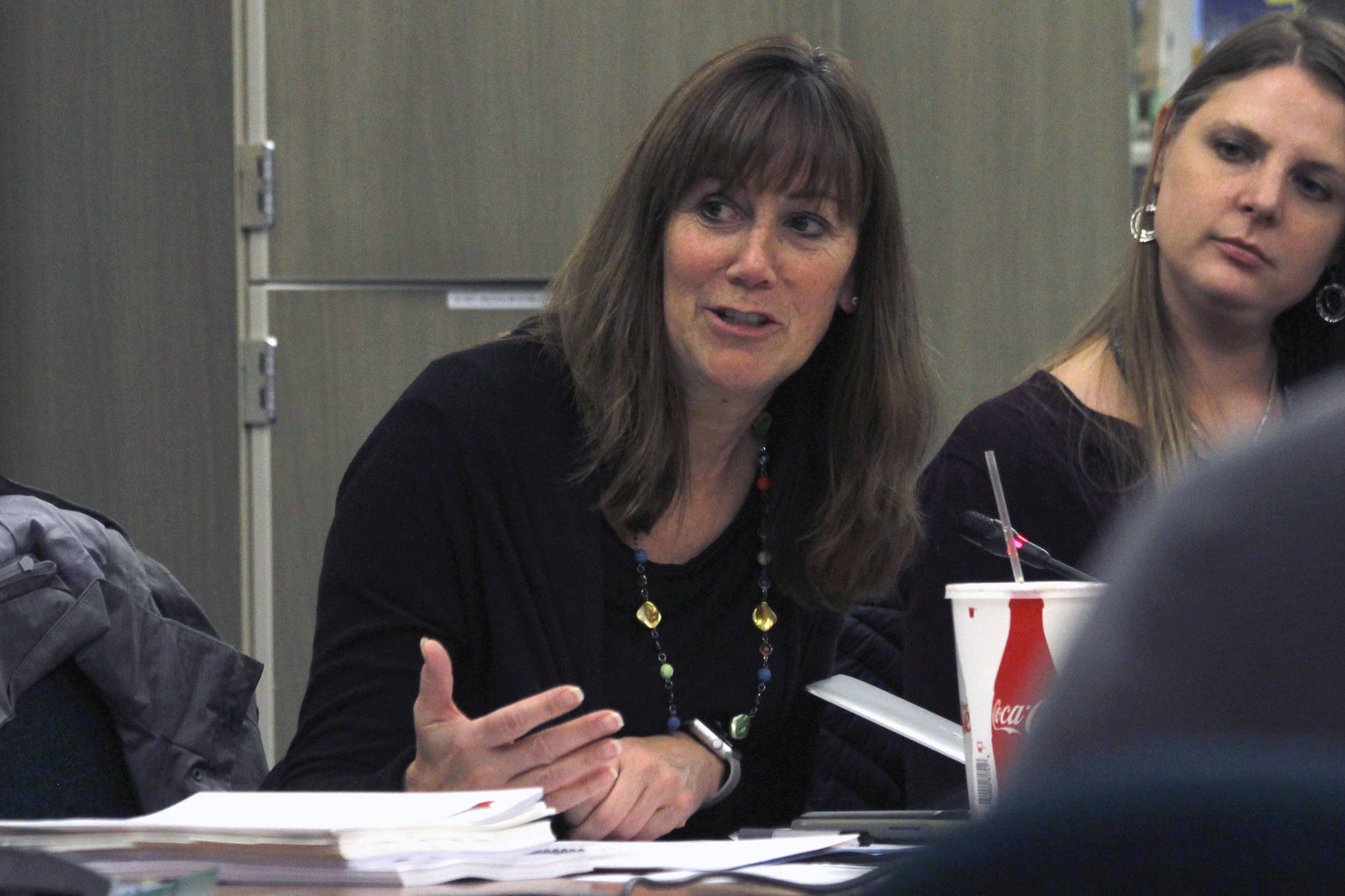 Juneau School District Superintendent Bridget Weiss speaks during a Board of Education meeting on Tuesday, Nov. 13, 2018. Weiss is currently the interim superintendent, and the board members discussed next steps for selecting a permanent superintendent at Tuesday’s meeting. (Alex McCarthy | Juneau Empire)