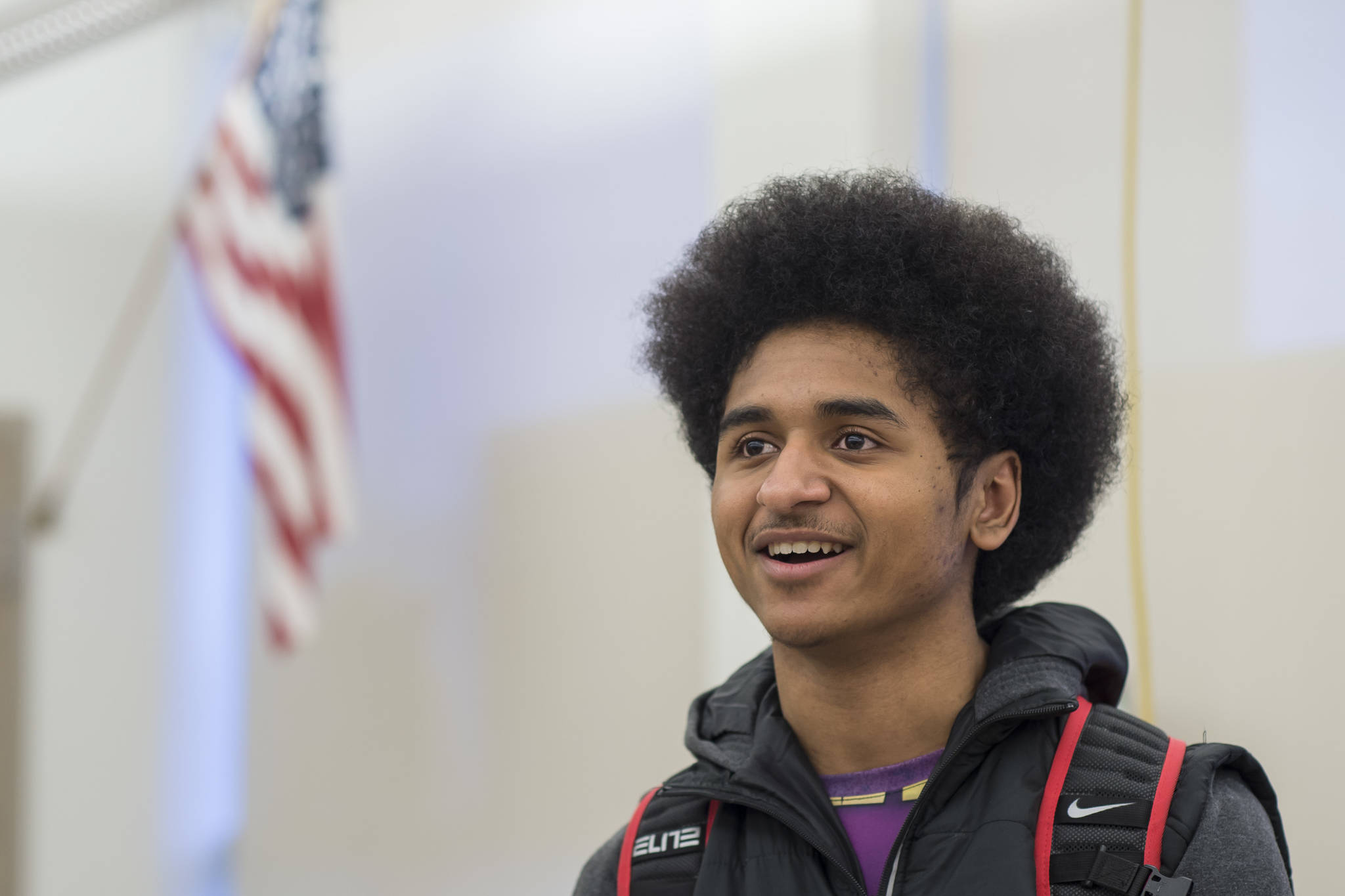 Senior Arias Hoyle is one of a number of Juneau-Douglas High School students looking to add “Yadaa.at Kalé,” the Tlingit name for Mount Juneau, to the high school’s name. (Michael Penn | Juneau Empire)