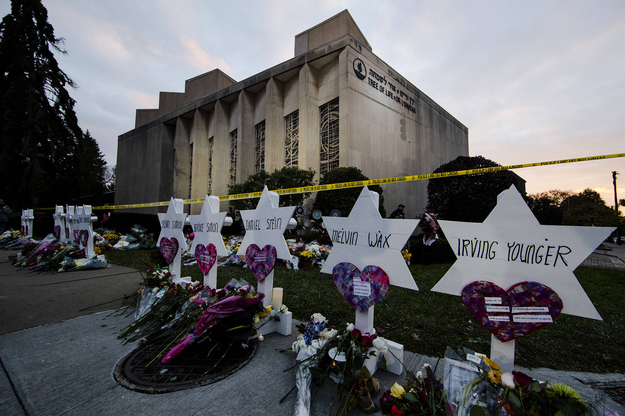 In this Oct. 29 file photo, a makeshift memorial stands outside the Tree of Life synagogue in the aftermath of a deadly shooting at the in Pittsburgh. (AP File Photo | Matt Rourke)                                 In this Oct. 29 file photo, a makeshift memorial stands outside the Tree of Life synagogue in the aftermath of a deadly shooting at the in Pittsburgh. (AP File Photo | Matt Rourke)