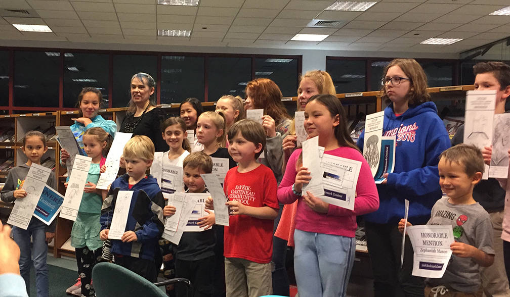 Juneau Public Library bookmark contest winners pose as a group. (Courtesy photo | Juneau Public Library)