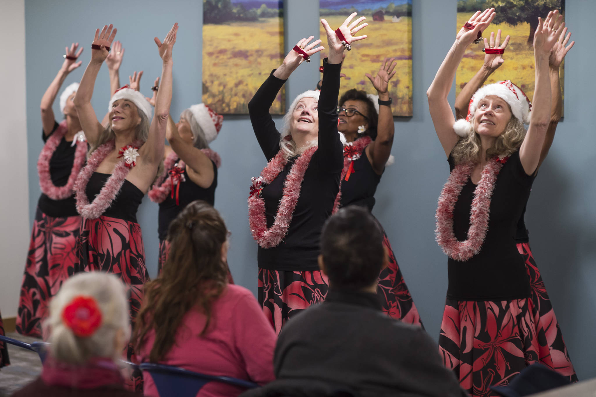 Members of Hui Hula o Manoa perform a Hula Dancing Christmas for residents of the Trillium Landing Senior Apartments on Tuesday, Dec. 4, 2018. The senior hula group will perform again next Tuesday at 12:30 p.m. at the Juneau Senior Center. (Michael Penn | Juneau Empire)