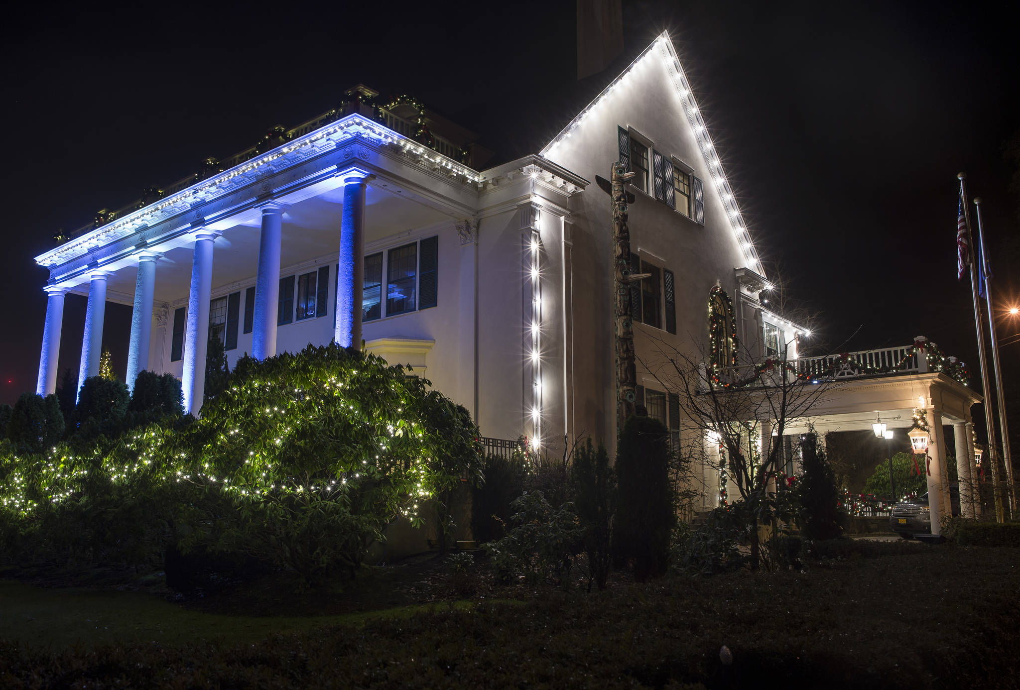 The Governor’s Mansion, ready for the holidays, is pictured on Thursday, Nov. 29, 2018. (Michael Penn | Juneau Empire)
