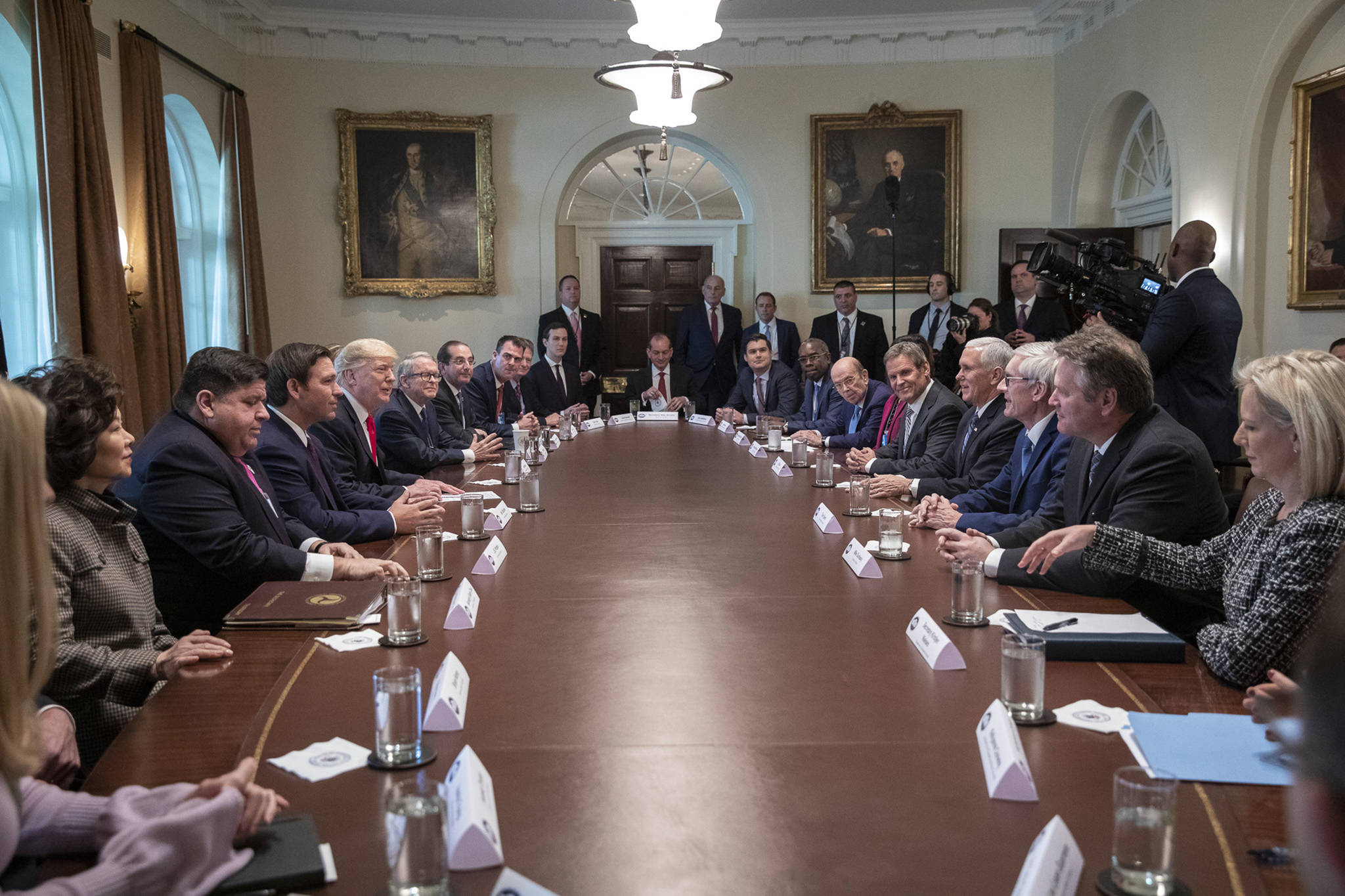 President Donald J. Trump, joined by Vice President Mike Pence, participates in a discussion with Governors-Elect Thursday, Dec. 13, 2018, in the Cabinet Room of the White House. (Official White House Photo | Joyce N. Boghosian)