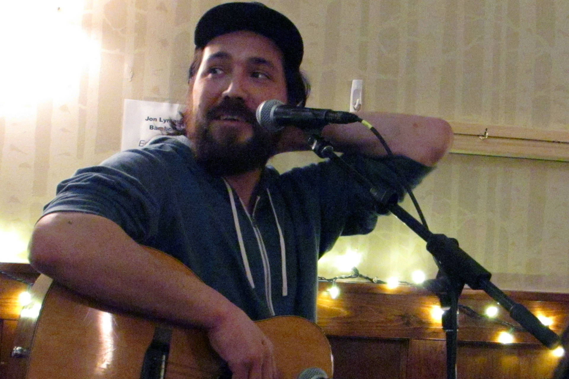 Daniel Firmin performs a song by Fairbanks artist Brandon Reid during his two-song set at the final Mountainside Open Mic of the series’ first season. (Ben Hohenstatt | Capital City Weekly)