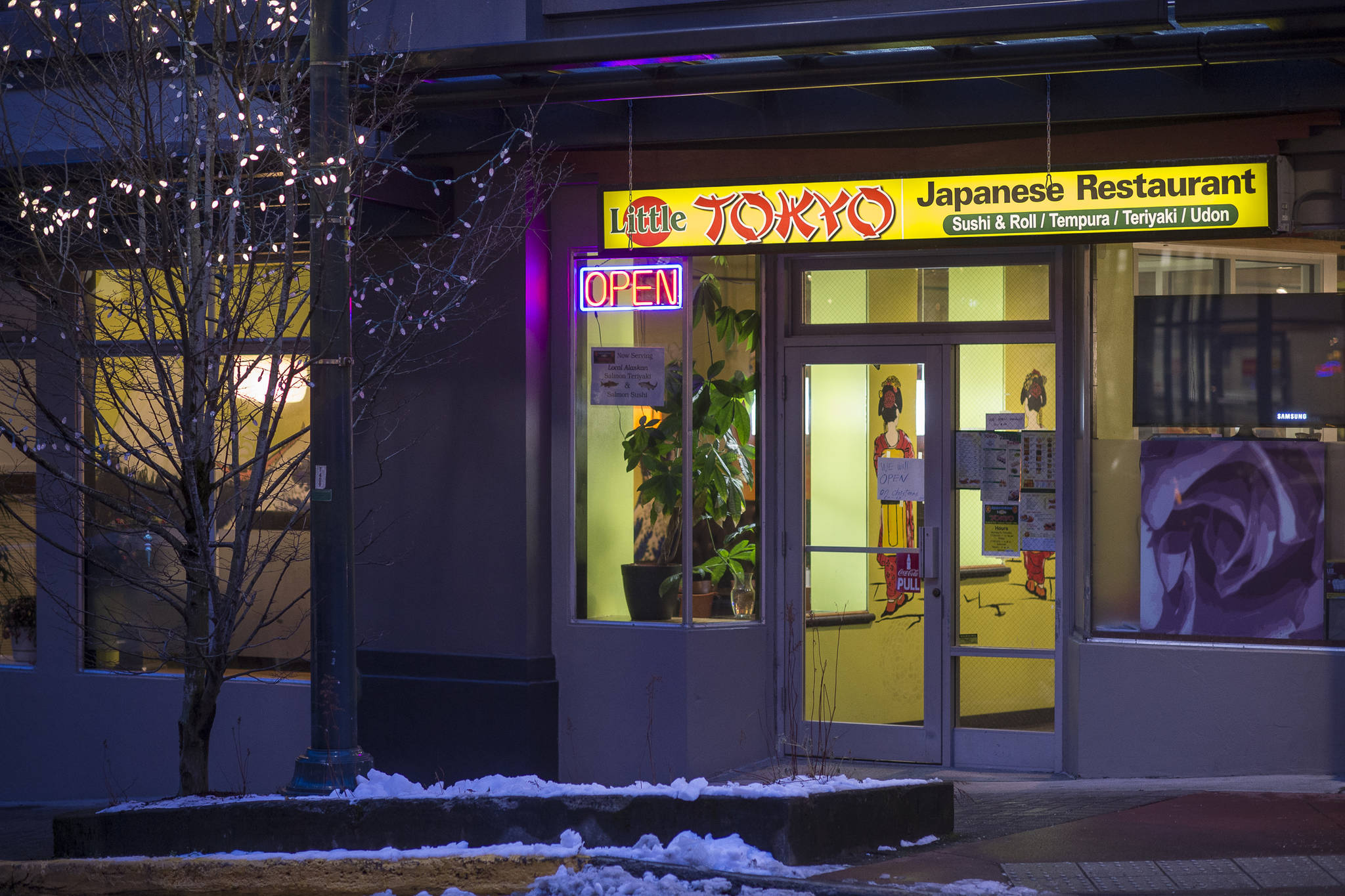 Little Tokyo Japanese Restaurant at the corner of Second and Seward Streets is one of the only restaurants to be open on Christmas Day. (Michael Penn | Juneau Empire)