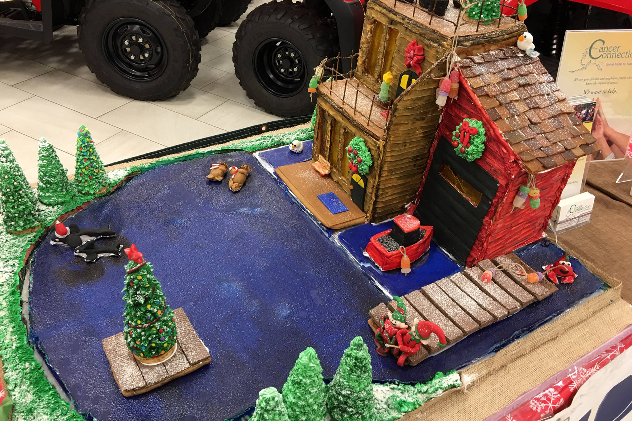 Ron’s Apothecary’s gingerbread house included plenty of edible wildlife. It was one of 10 gingerbread structures in Mendenhall Auto Center’s fundraising contest that ended Wednesday, Dec. 19, 2018. (Courtesy Photo | Mendenhall Auto Center)