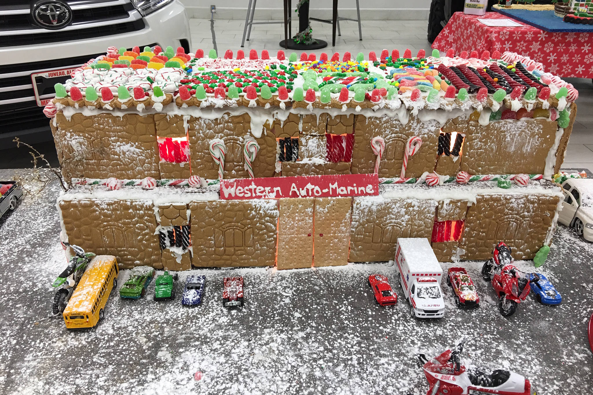 After voting settled the evening of Wednesday, Dec. 19, 2018, this gingerbread house made by Western Auto-Marine raised more than $5,000 for Hospice & Home Care of Juneau. (Courtesy Photo | Mendenhall Auto Center)