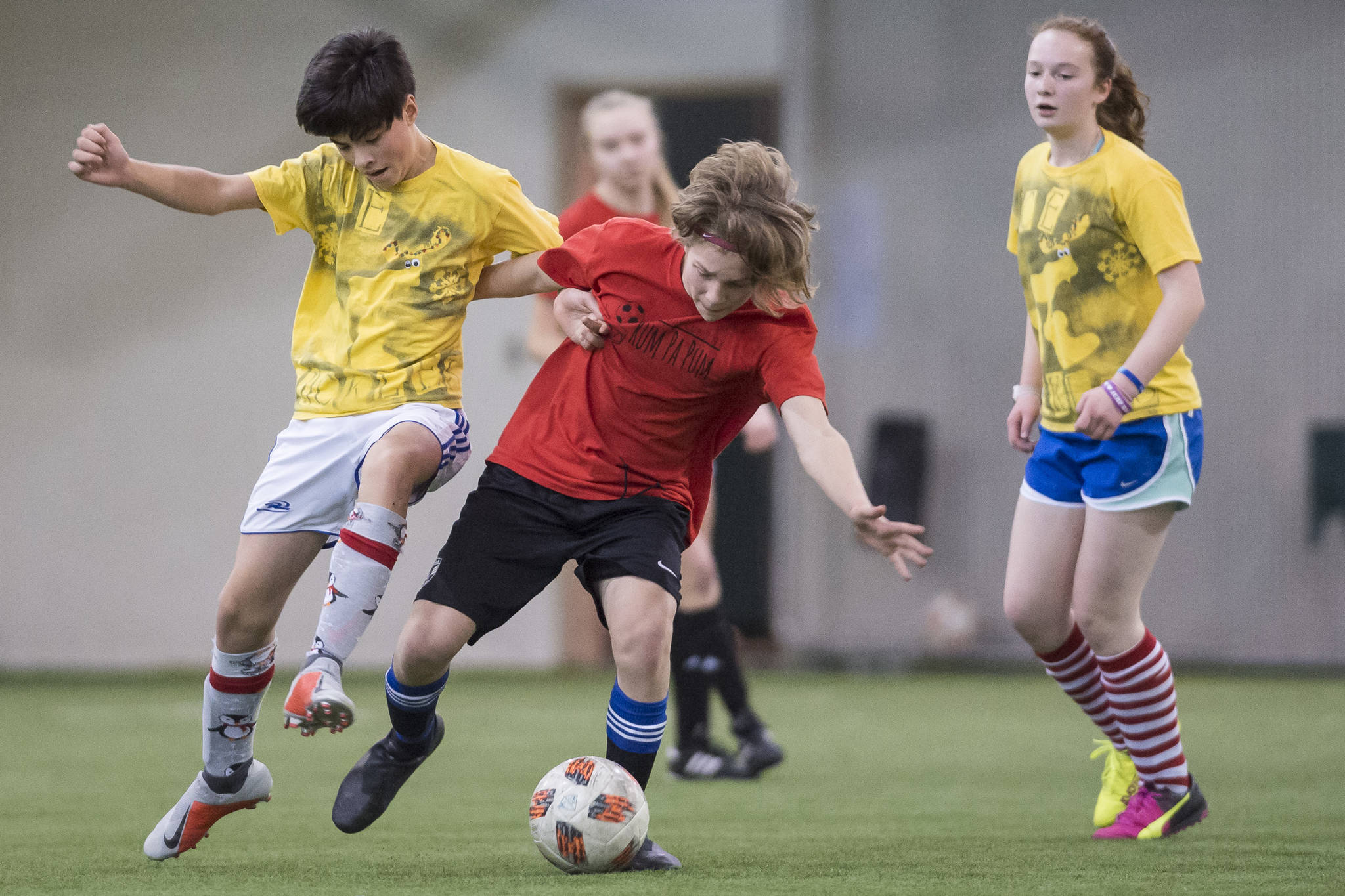 IceKickles play against the Rum Pa Pum at the annual Holiday Cup Soccer Tournament at the Wells Fargo Dimond Park Field House on Wednesday, Dec. 26, 2018. (Michael Penn | Juneau Empire)
