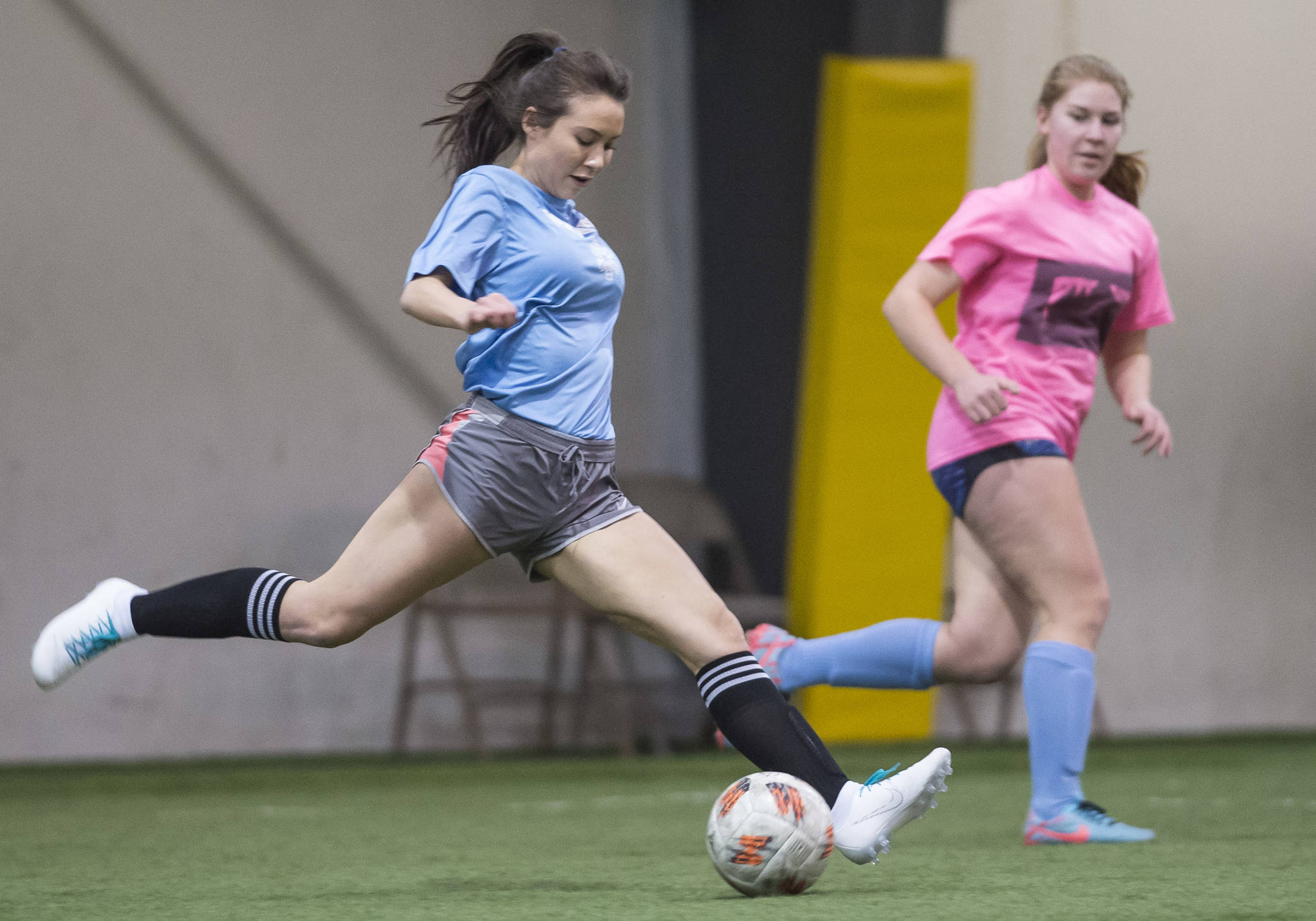 Iced Out plays against Pit Vipers at the annual Holiday Cup Soccer Tournament at the Wells Fargo Dimond Park Field House on Wednesday, Dec. 26, 2018. (Michael Penn | Juneau Empire)