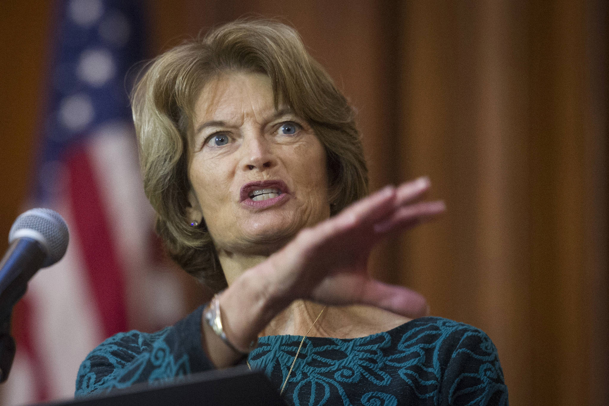Sen. Lisa Murkowski, R-Alaska, speaks after an order withdrawing federal protections for countless waterways and wetland was signed at EPA headquarters in Washington, D.C. on Tuesday, Dec. 11, 2018. (Cliff Owen | Associated Press File)