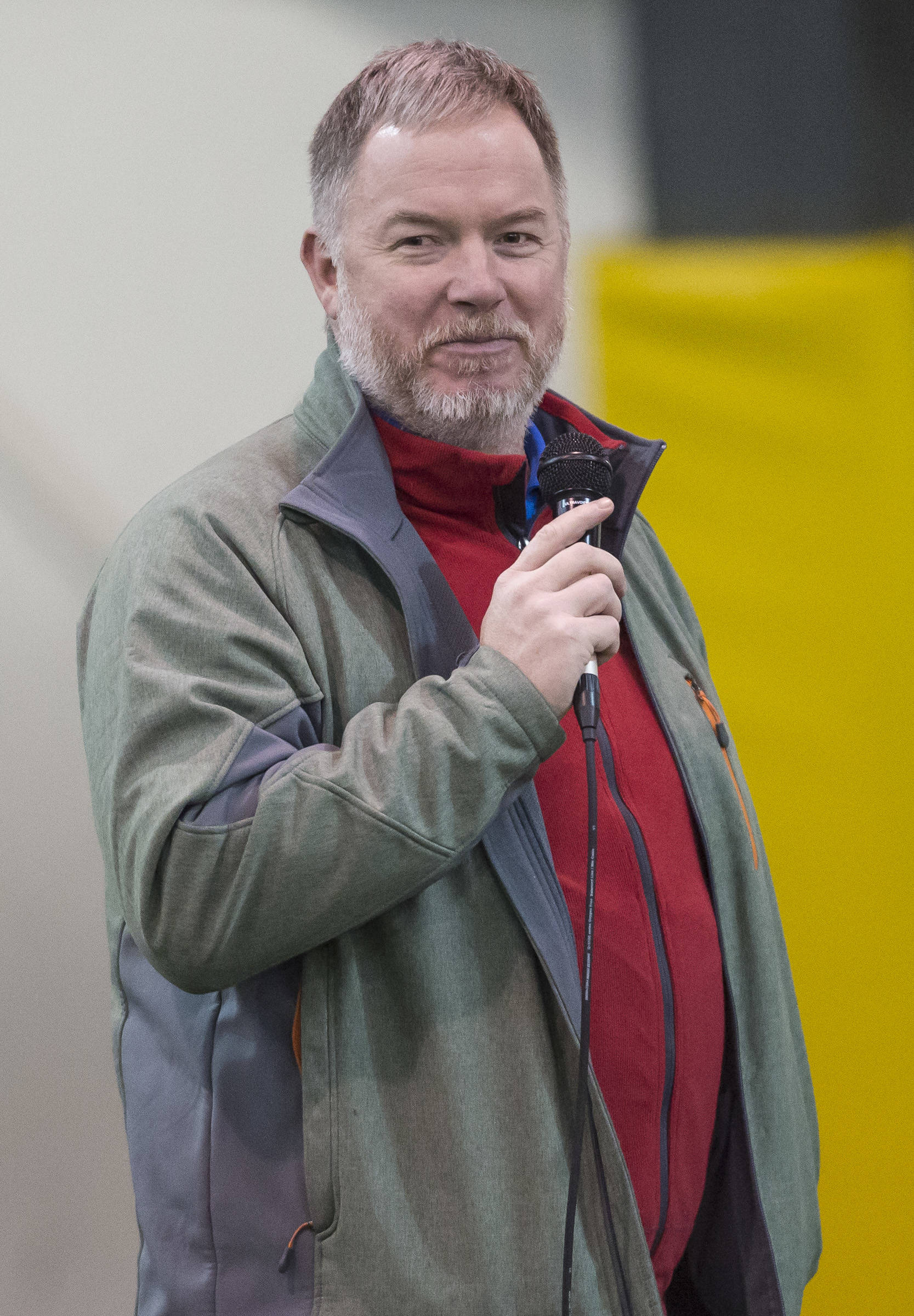 Marty McKeown, sponsor of the Juneau Holiday Cup since 2013, speaks at the annual Holiday Cup Soccer Tournament at the Wells Fargo Dimond Park Field House on Monday, Dec. 31, 2018. (Michael Penn | Juneau Empire)