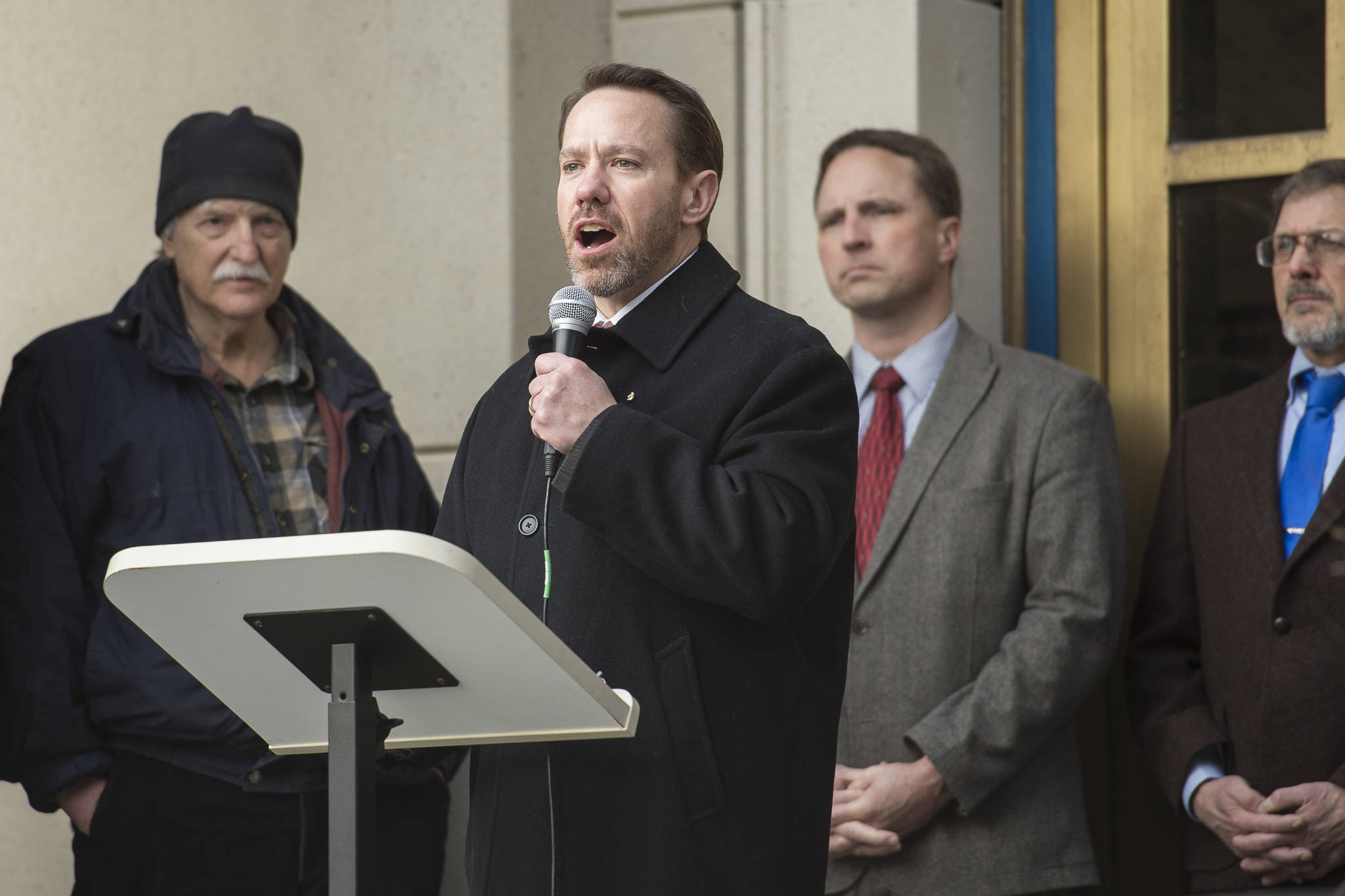 Pat Martin, of Alaska Right to LIfe based in Anchorage, speaks during the annual Alaskans for Life, Inc. Rally for Life in front of the Capitol on Tuesday, Jan. 22, 2019. (Michael Penn | Juneau Empire)