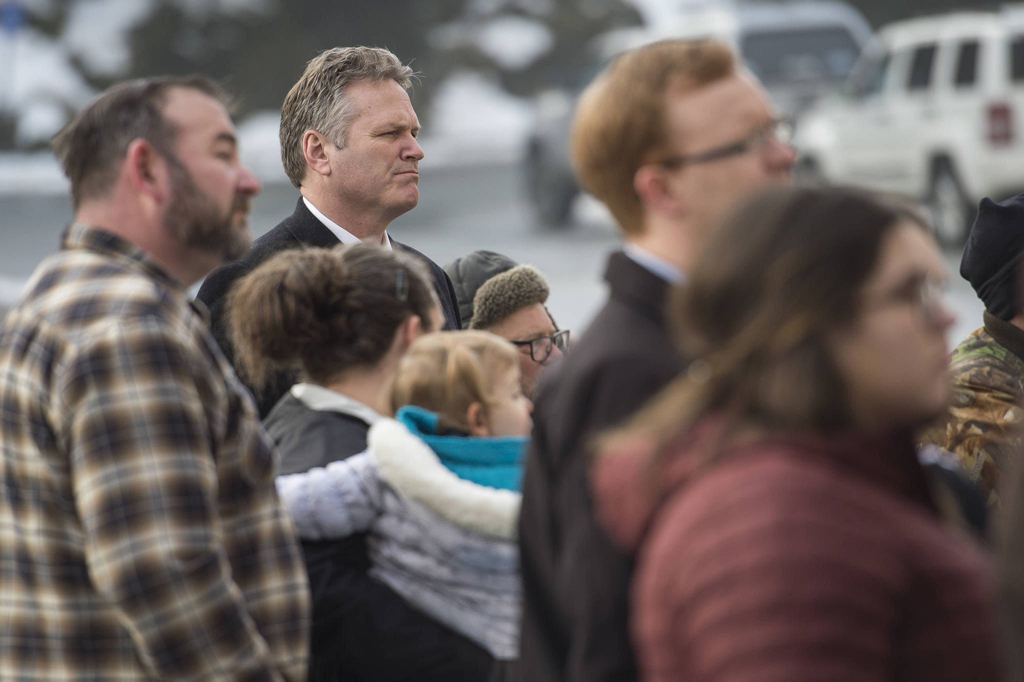 Gov. Mike Dunleavy attends the Alaskans for Life, Inc. annual Rally for Life in front of the Capitol on Tuesday, Jan. 22, 2019. (Michael Penn | Juneau Empire)